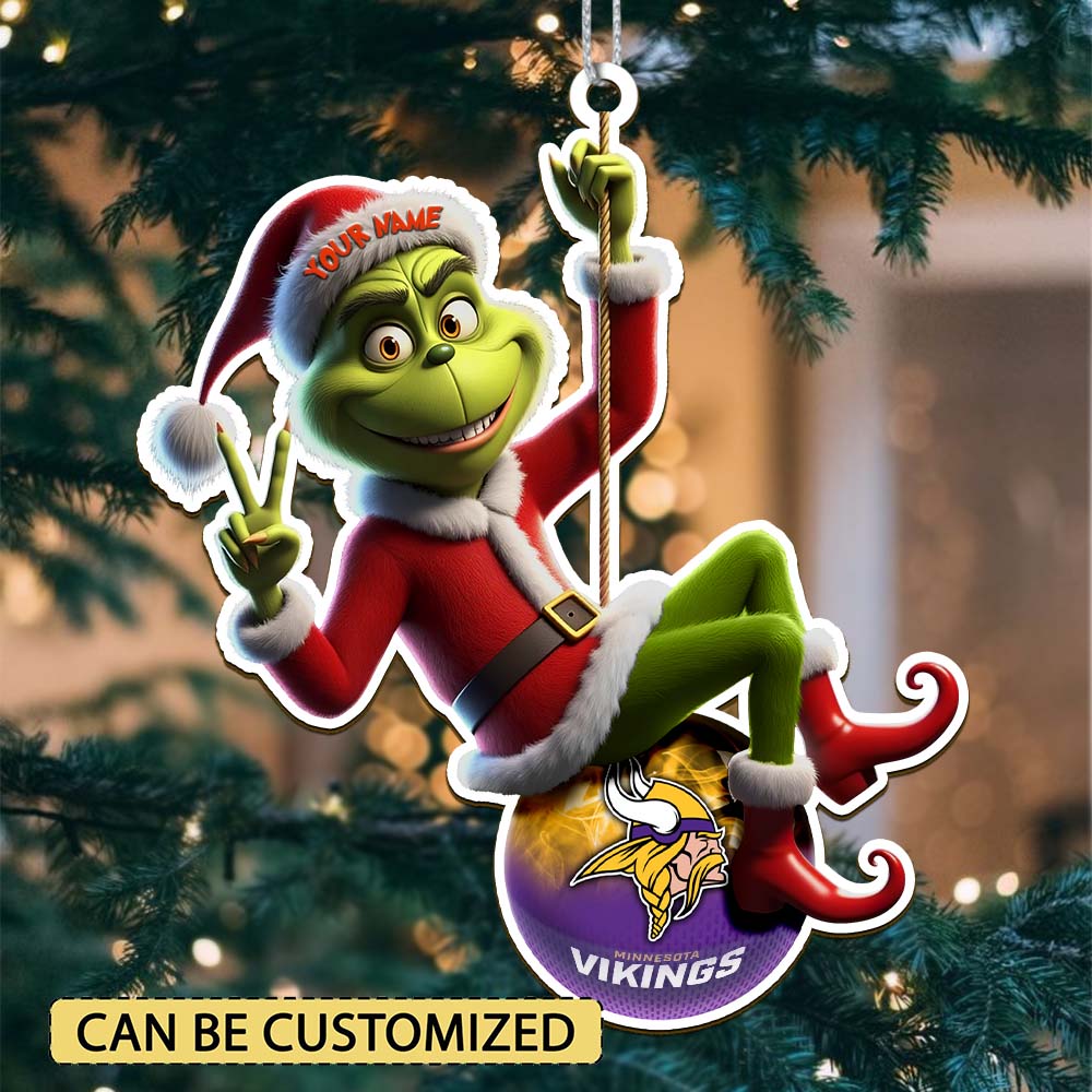 Sportswearmerch Minnesota Vikings NFL The Grinch x Christmas Acrylic Ornament Gift For Fan