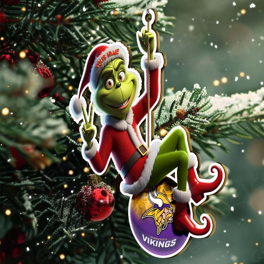 Sportswearmerch Minnesota Vikings NFL The Grinch x Christmas Acrylic Ornament Gift For Fan