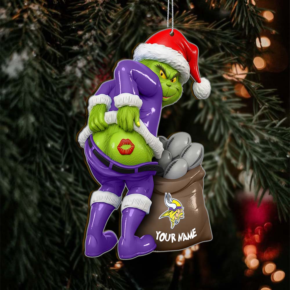 Sportswearmerch Minnesota Vikings NFL The Grinch x Christmas Acrylic Ornament Gift For Fan