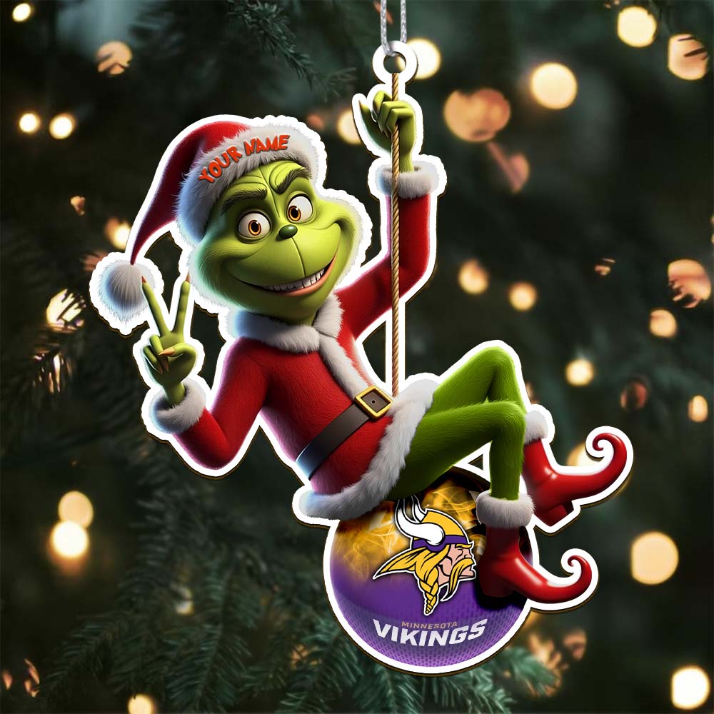 Sportswearmerch Minnesota Vikings NFL The Grinch x Christmas Acrylic Ornament Gift For Fan