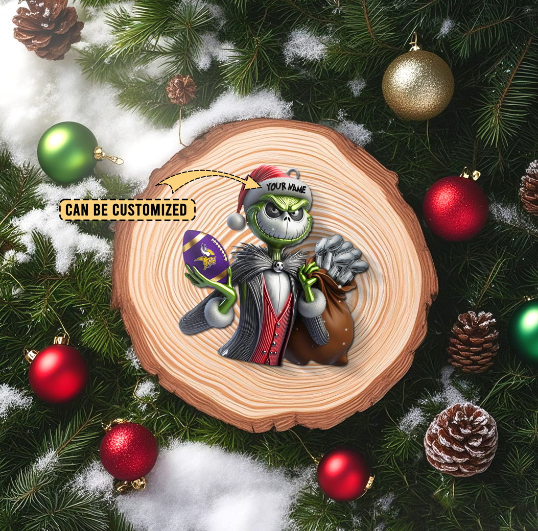 Sportswearmerch Minnesota Vikings NFL The Grinch x Jack x Christmas Acrylic Ornament Gift For Fan