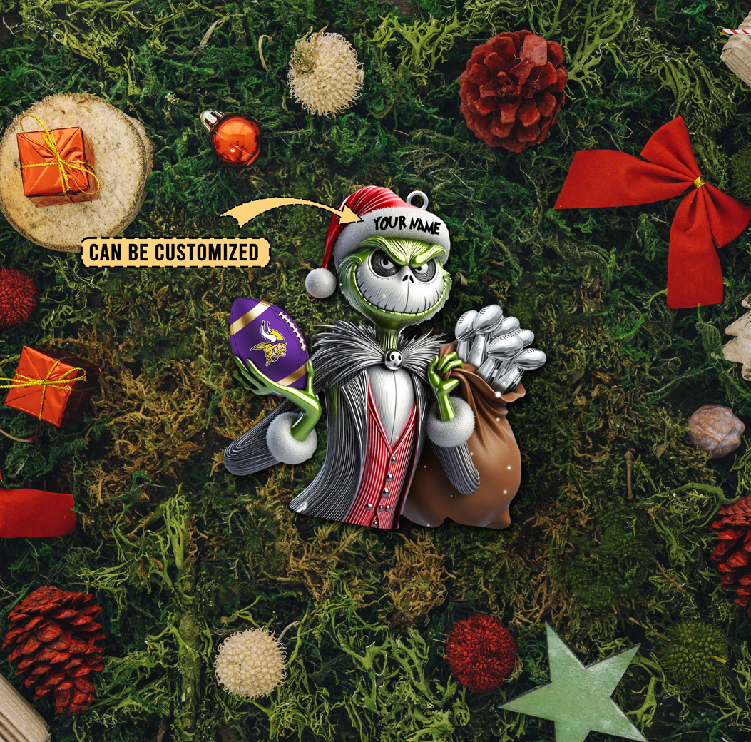Sportswearmerch Minnesota Vikings NFL The Grinch x Jack x Christmas Acrylic Ornament Gift For Fan