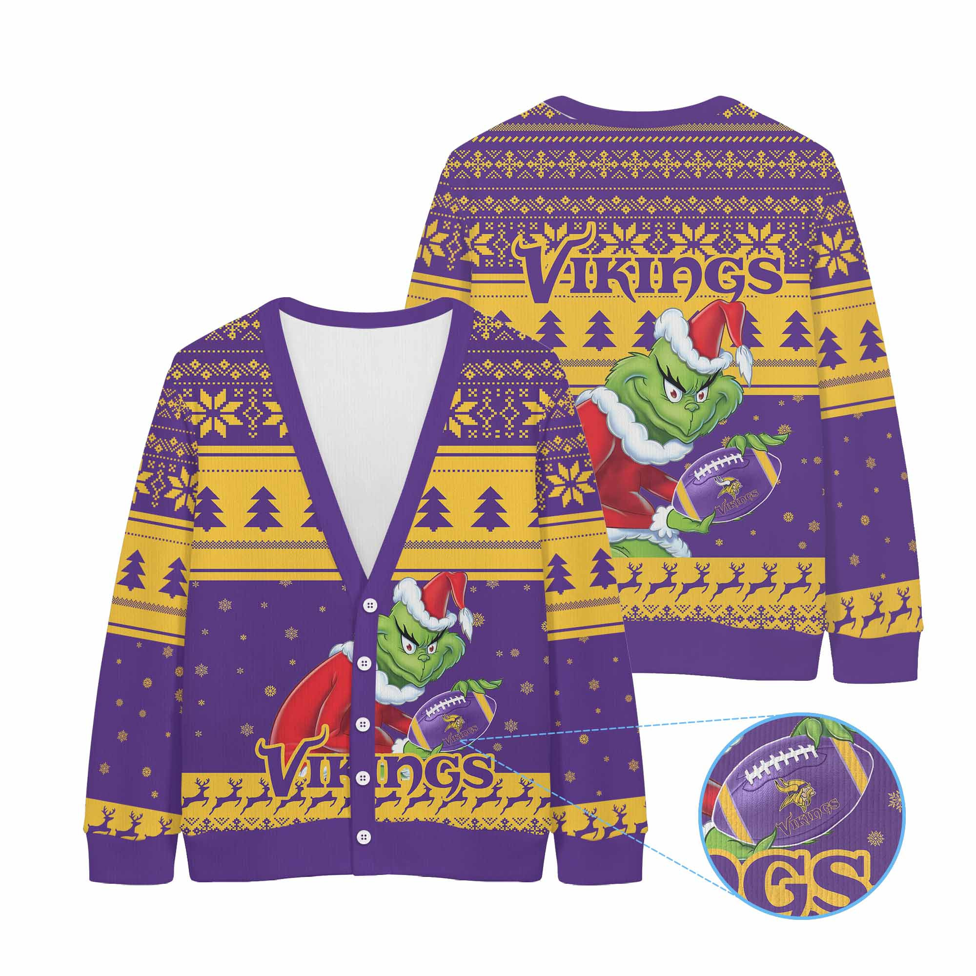 Sportswearmerch Minnesota Vikings NFL x Grinch Christmas Cardigan For Fan