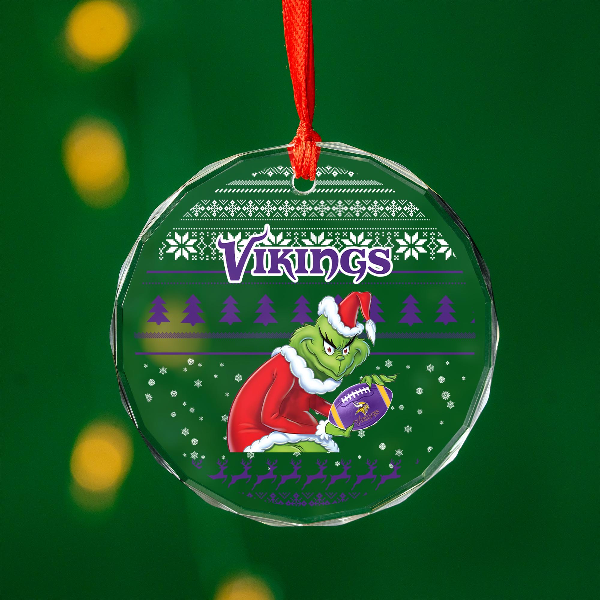 Sportswearmerch Minnesota Vikings NFL x Grinch Christmas Glass Ornament For Fans