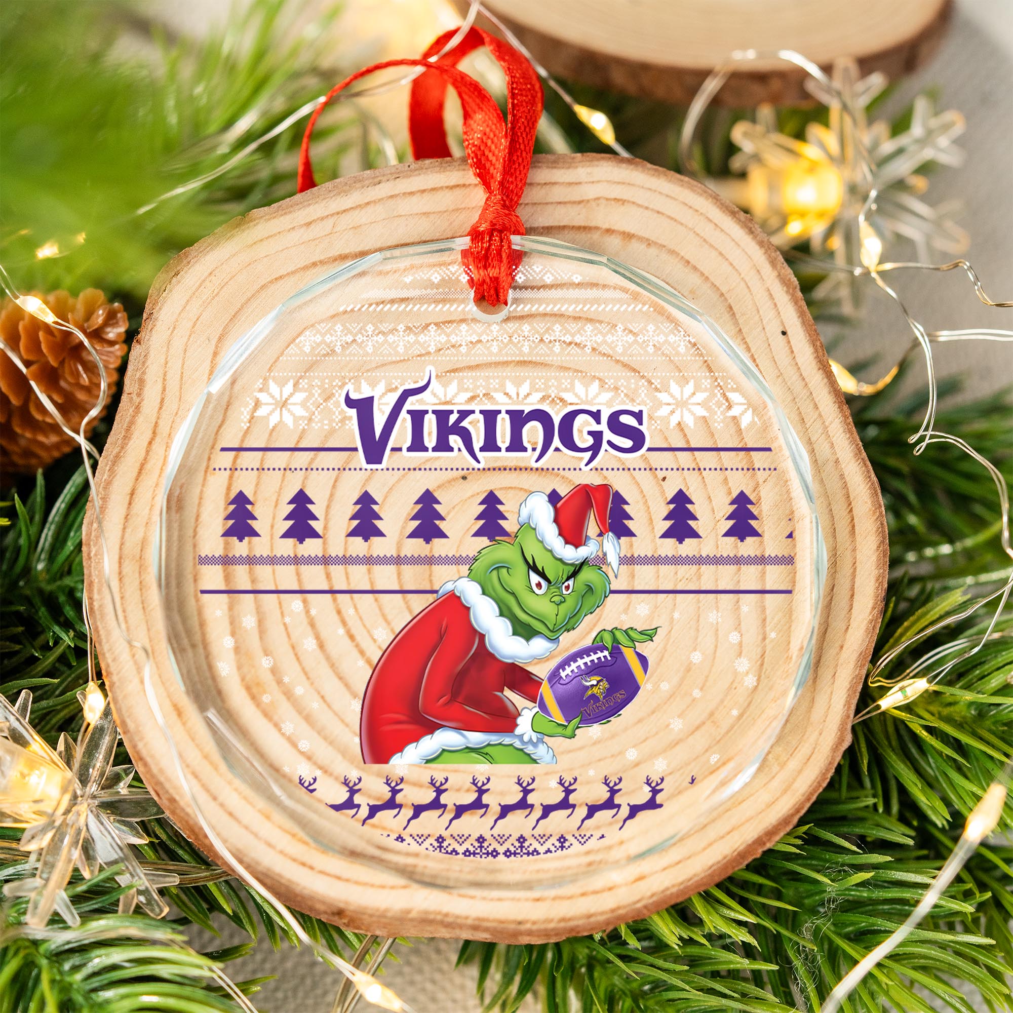 Sportswearmerch Minnesota Vikings NFL x Grinch Christmas Glass Ornament For Fans