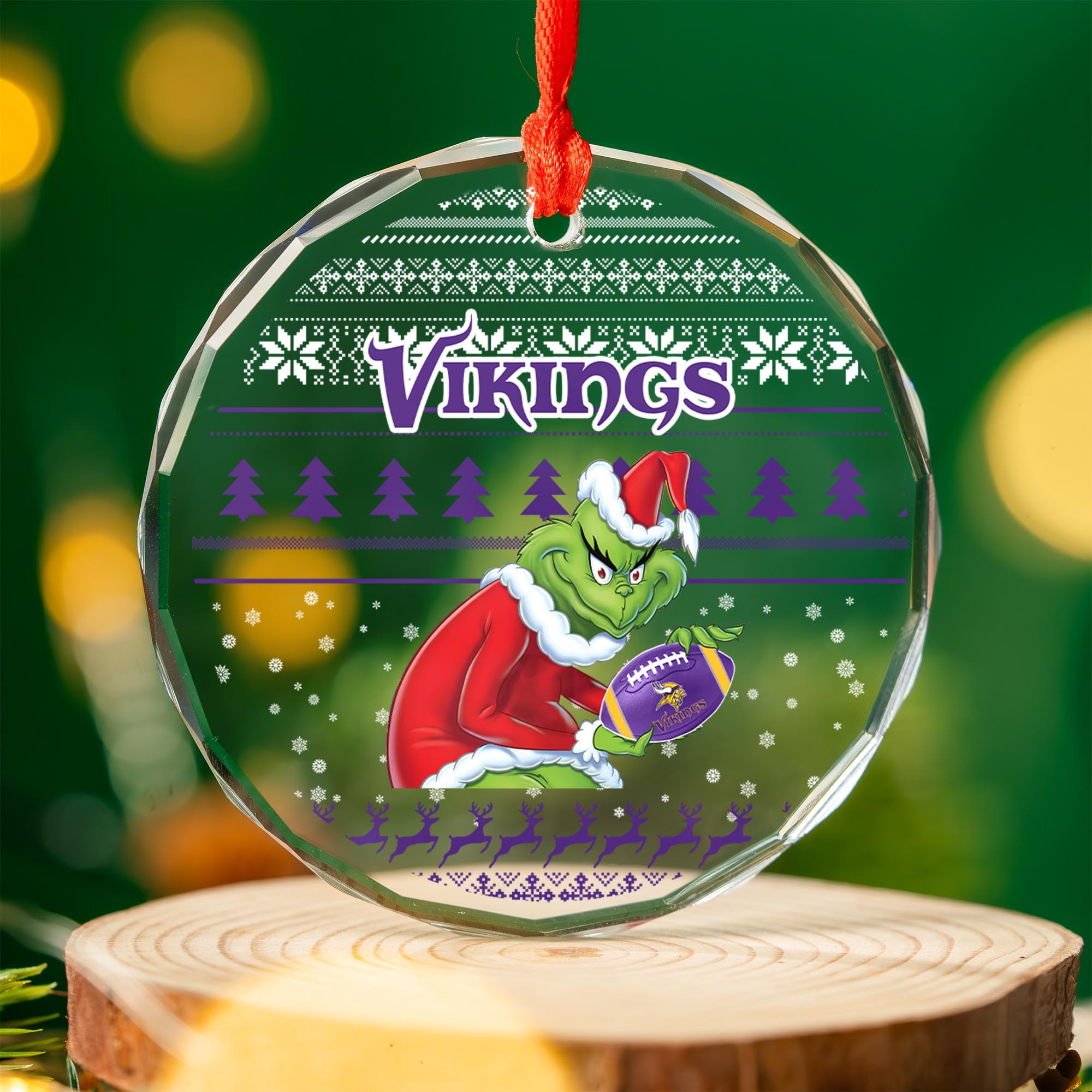 Sportswearmerch Minnesota Vikings NFL x Grinch Christmas Glass Ornament For Fans