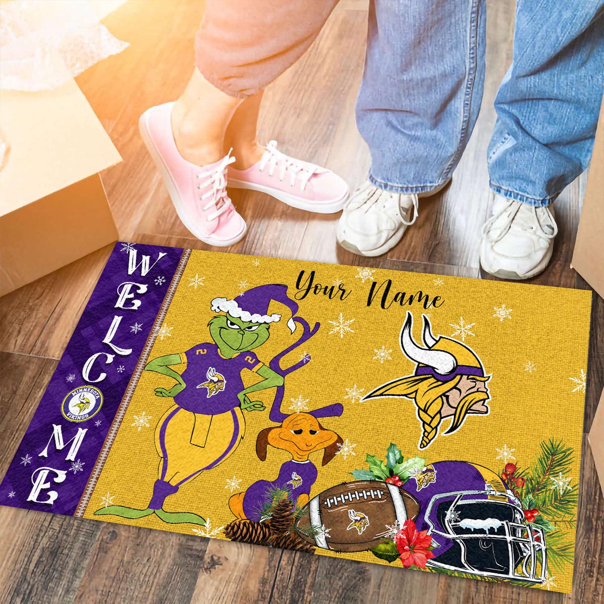 Sportswearmerch Minnesota Vikings NFL x Grinch Christmas Welcome Football Doormat For Fan