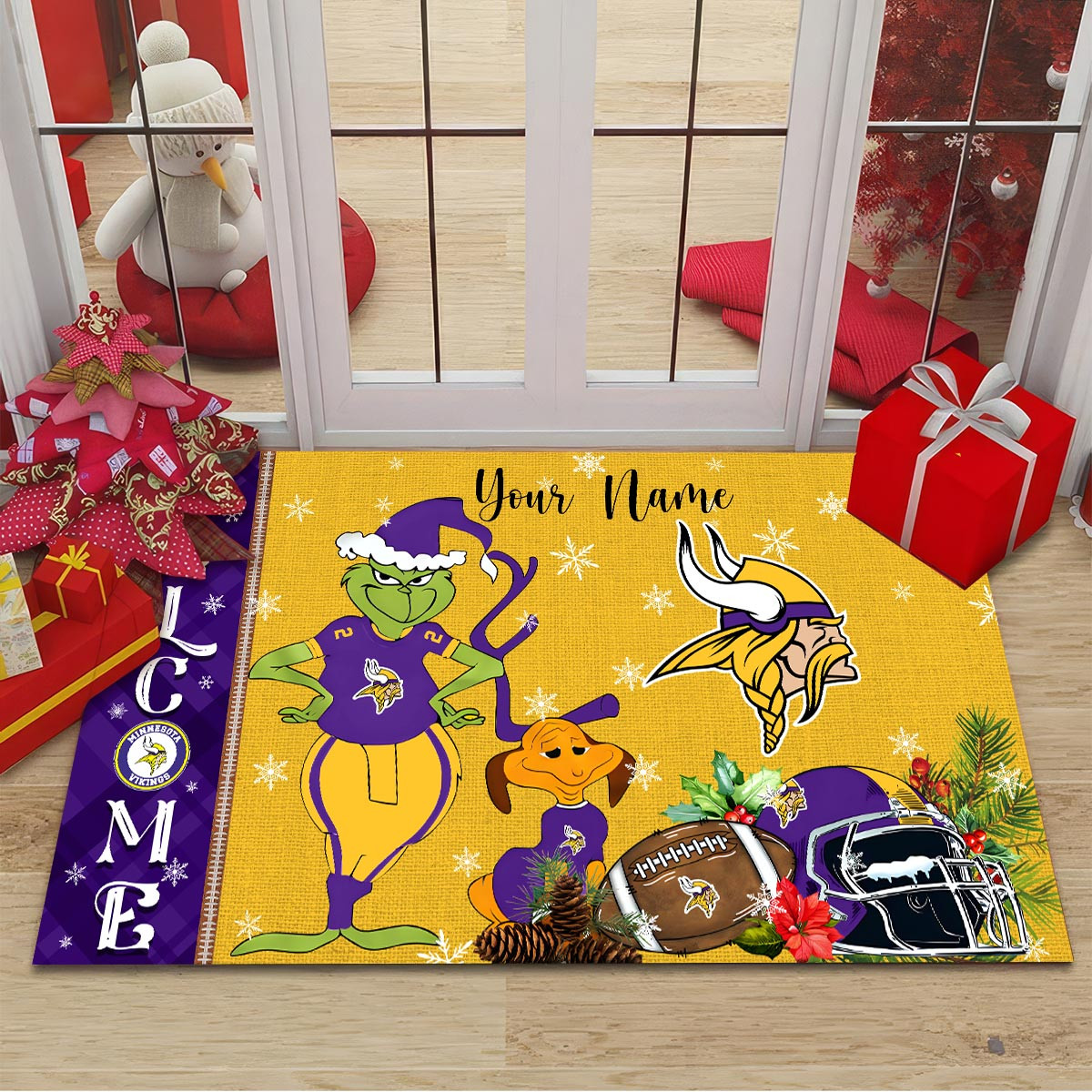 Sportswearmerch Minnesota Vikings NFL x Grinch Christmas Welcome Football Doormat For Fan