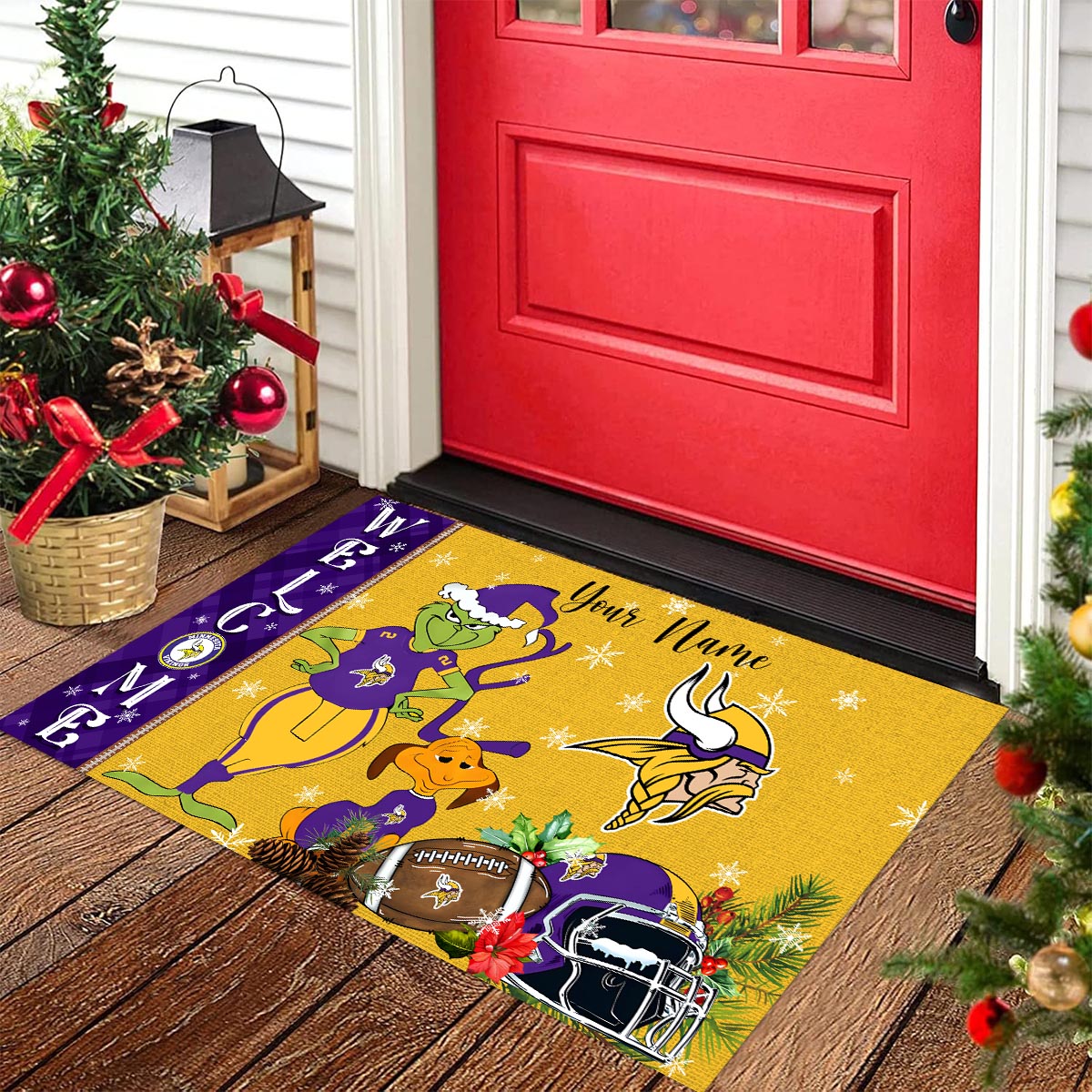 Sportswearmerch Minnesota Vikings NFL x Grinch Christmas Welcome Football Doormat For Fan