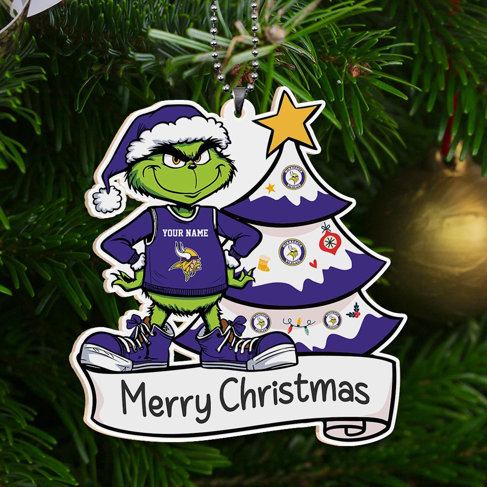 Sportswearmerch Minnesota Vikings NFL x Grinch Merry Christmas Acrylic Ornament For Fans