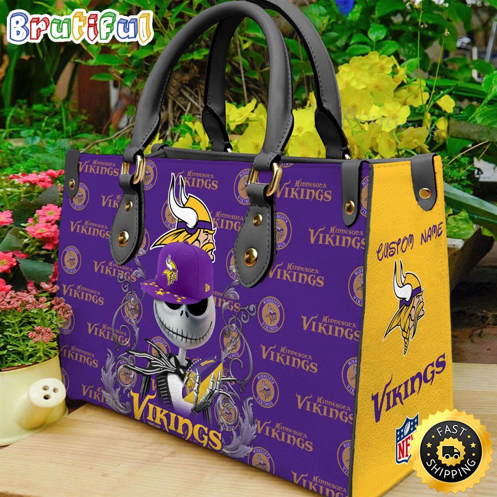Sportswearmerch Minnesota Vikings NFL x Jack Skellington Women Leather Bag For Fan