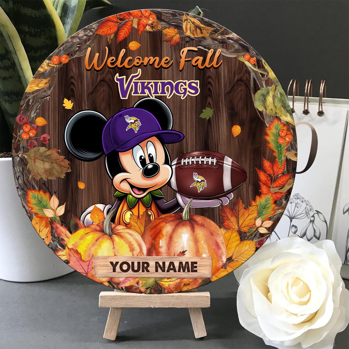 Sportswearmerch Minnesota Vikings NFL x Mickey Round Wooden Sign For Fan