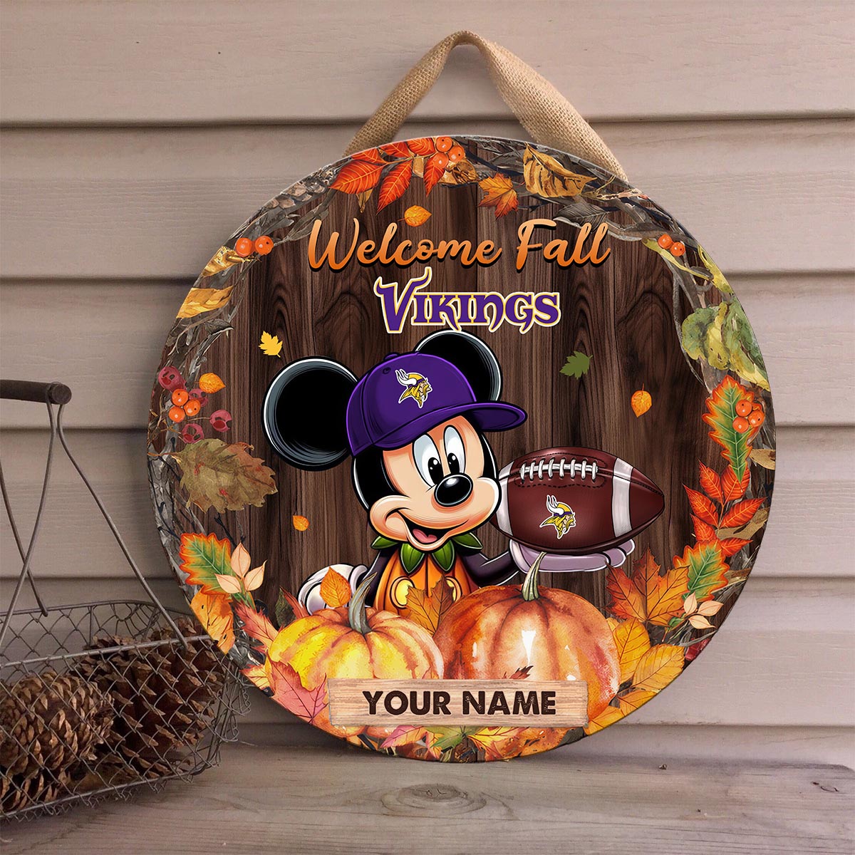Sportswearmerch Minnesota Vikings NFL x Mickey Round Wooden Sign For Fan