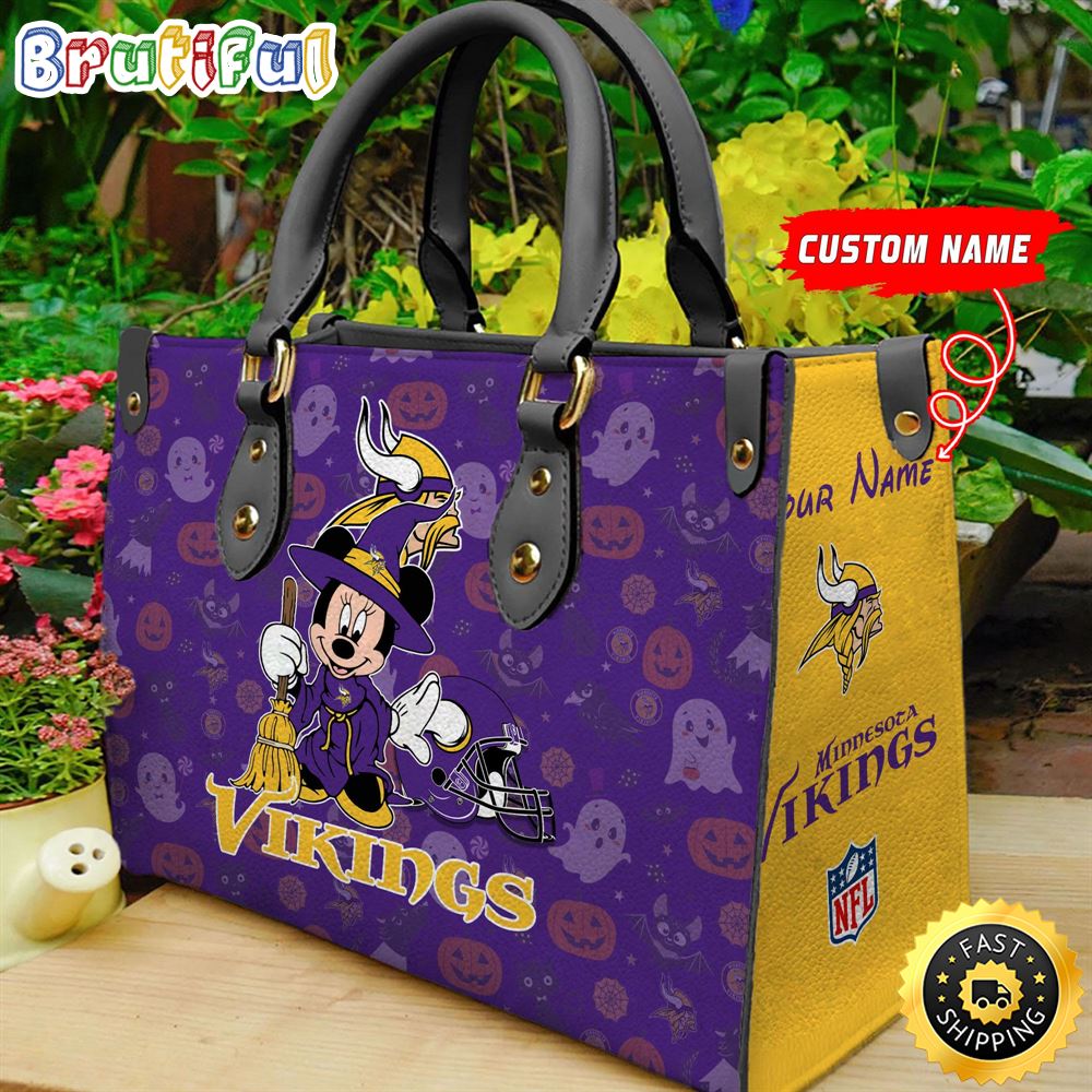 Sportswearmerch Minnesota Vikings NFL x Minnie Halloween Leather Handbag For Fan