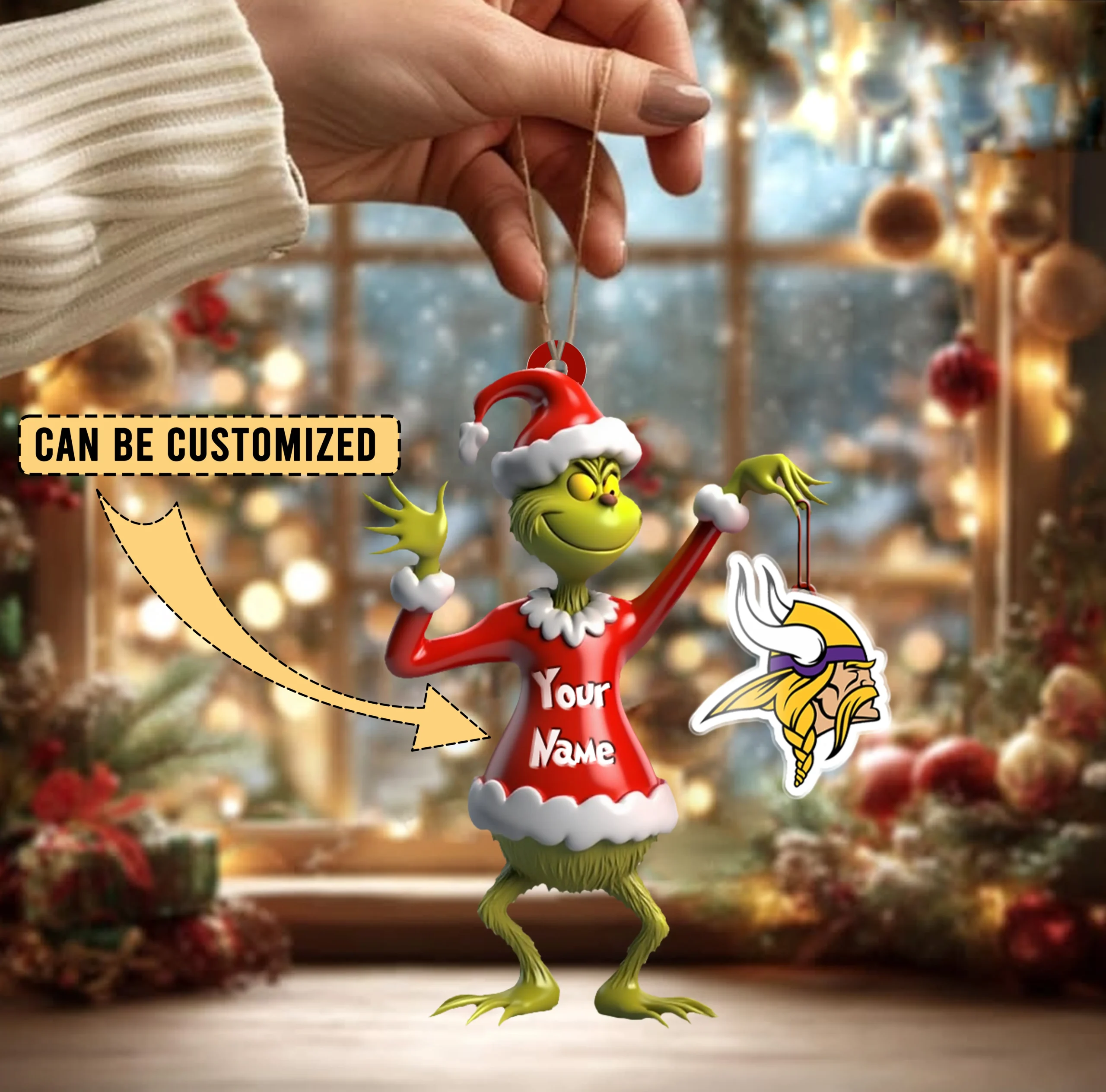 Sportswearmerch Minnesota Vikings NFL x The Grinch Acrylic Ornament Gift For Fans