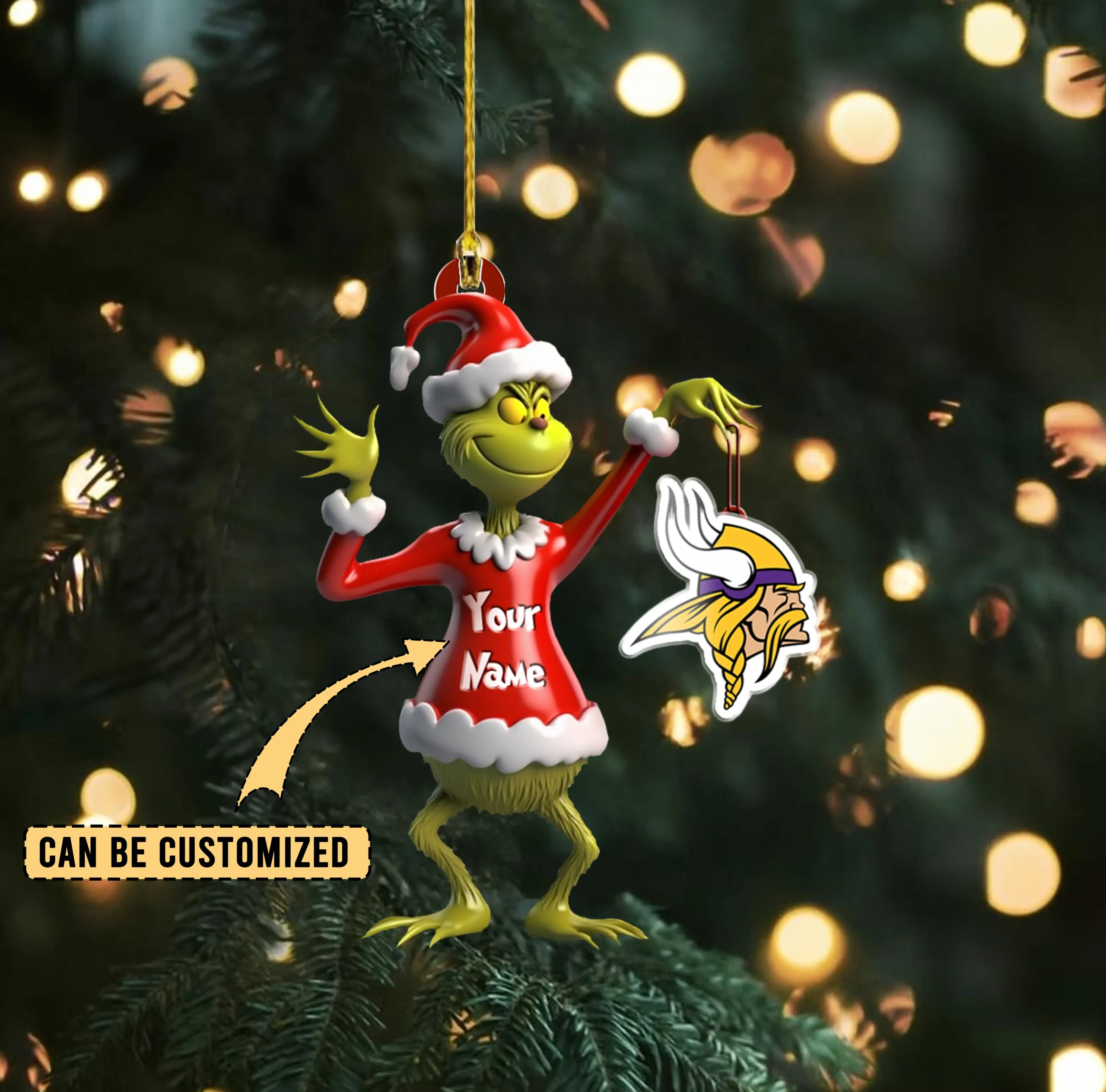 Sportswearmerch Minnesota Vikings NFL x The Grinch Acrylic Ornament Gift For Fans