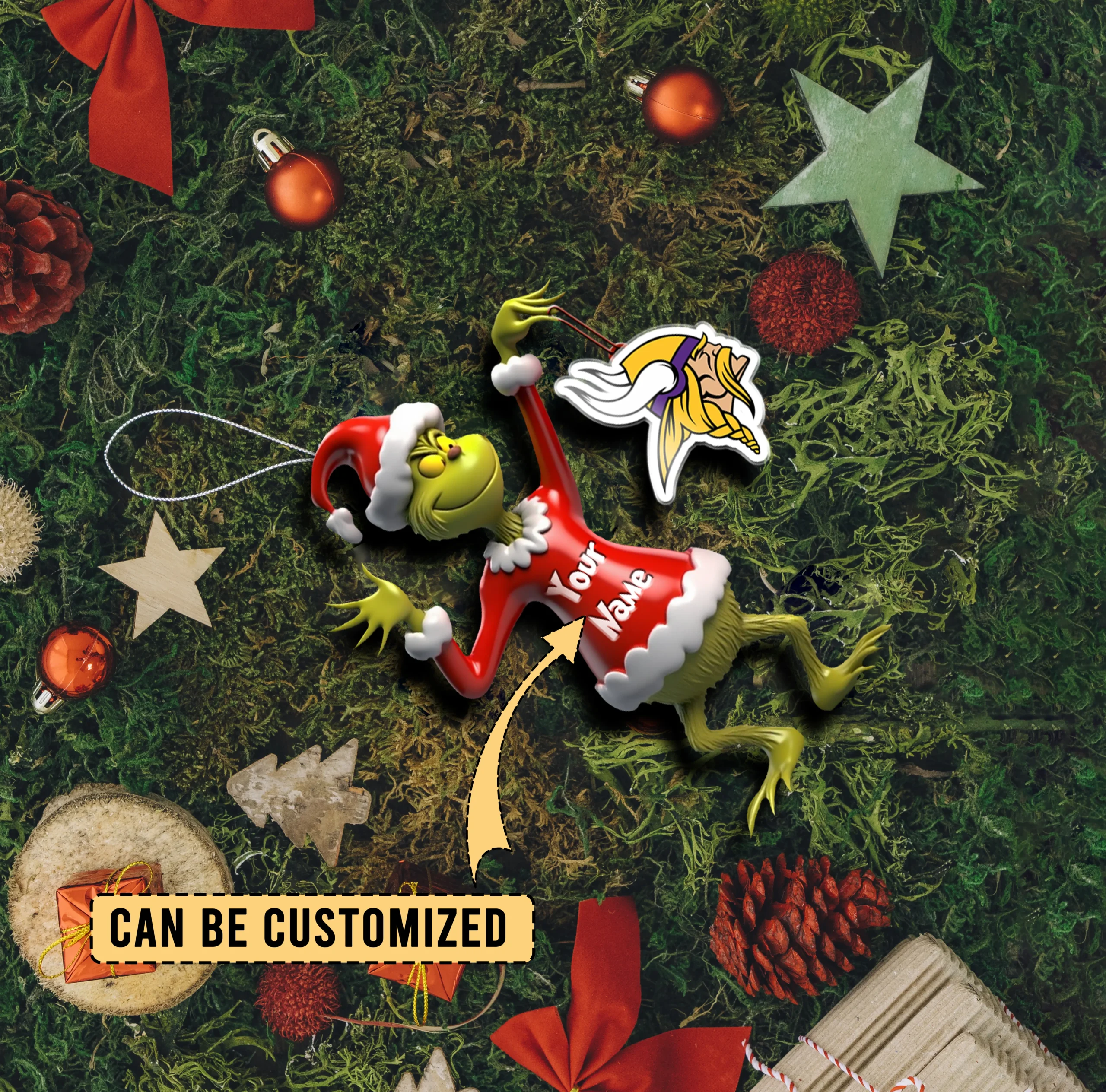 Sportswearmerch Minnesota Vikings NFL x The Grinch Acrylic Ornament Gift For Fans