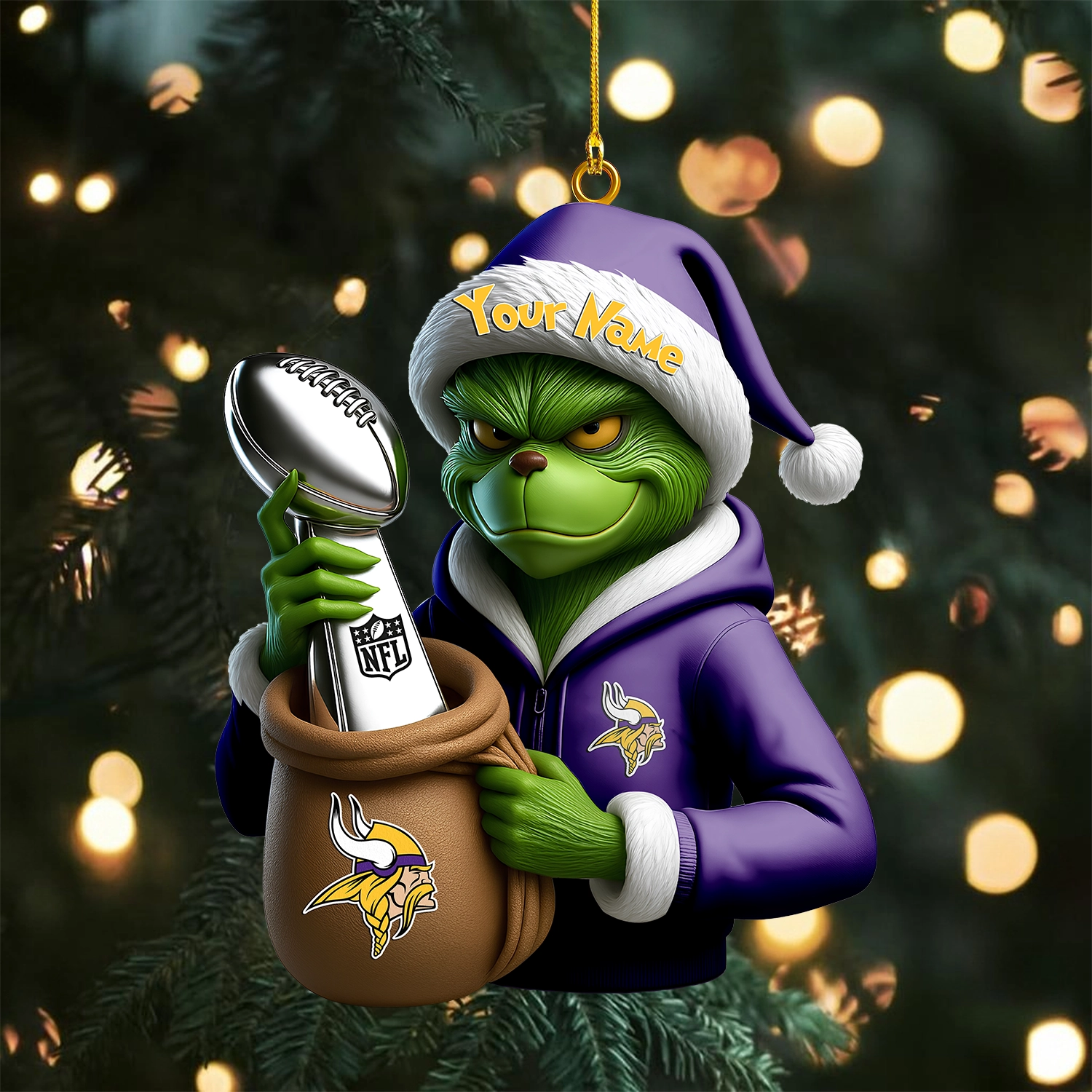 Sportswearmerch Minnesota Vikings NFL x The Grinch Acrylic Ornament Gift For Fans