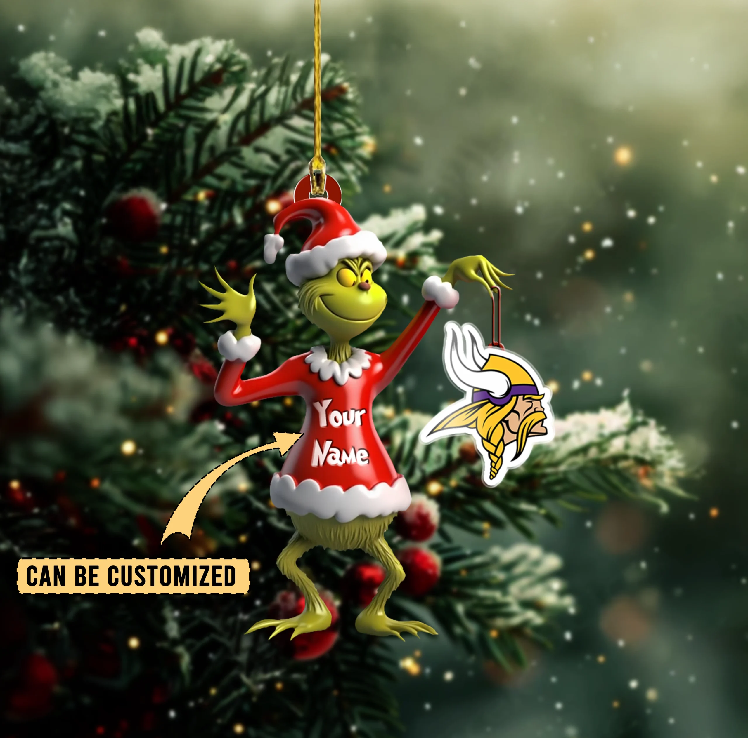 Sportswearmerch Minnesota Vikings NFL x The Grinch Acrylic Ornament Gift For Fans