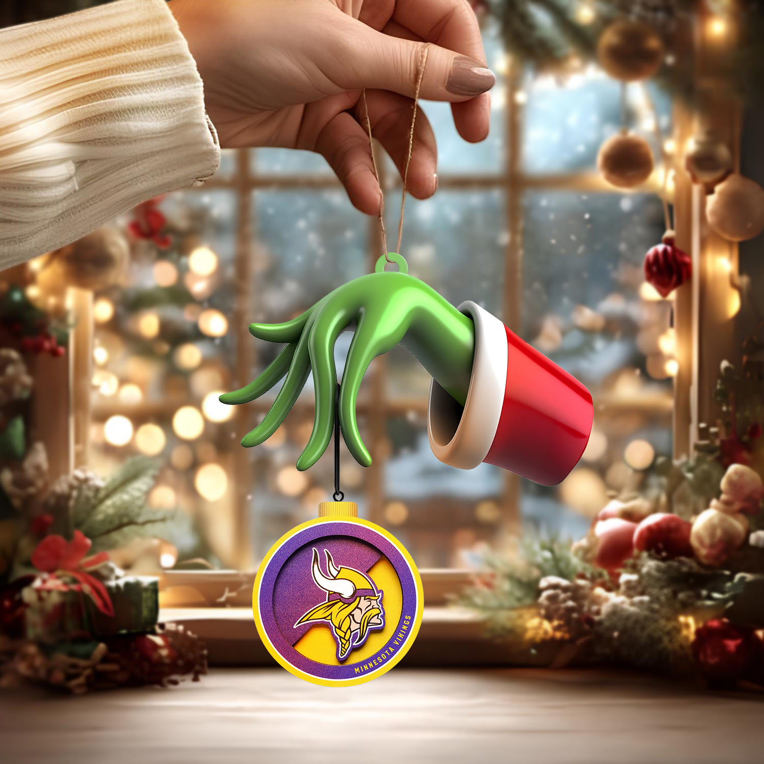 Sportswearmerch Minnesota Vikings NFL x The Grinch Christmas Acrylic Mix Wooden Ornament Gift For Fans