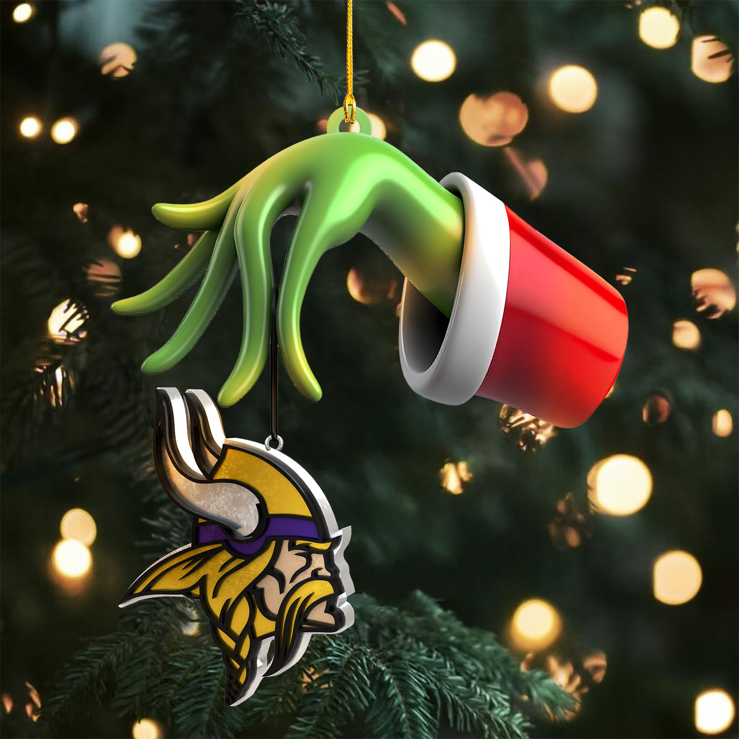 Sportswearmerch Minnesota Vikings NFL x The Grinch Christmas Acrylic Mix Wooden Ornament Gift For Fans