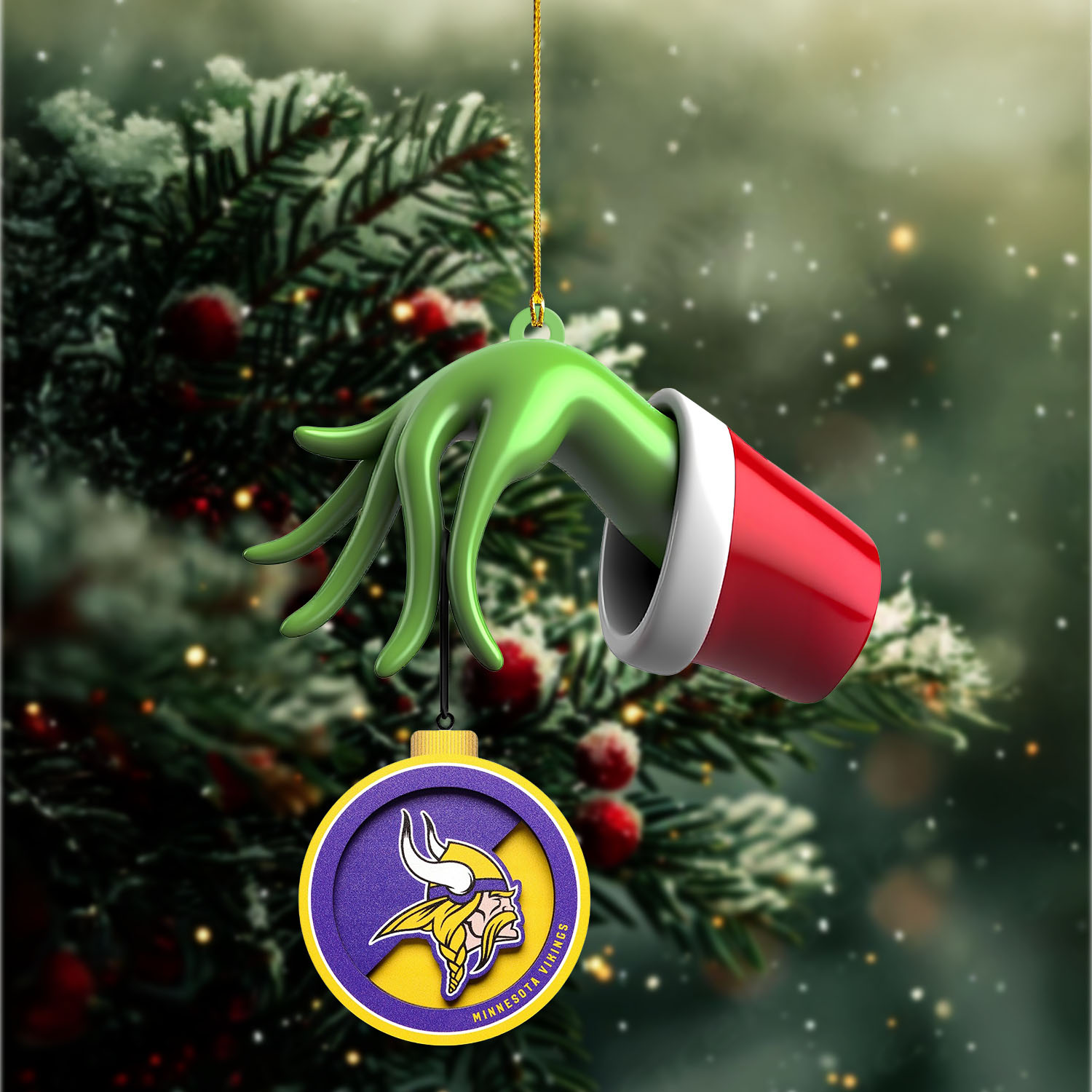 Sportswearmerch Minnesota Vikings NFL x The Grinch Christmas Acrylic Mix Wooden Ornament Gift For Fans