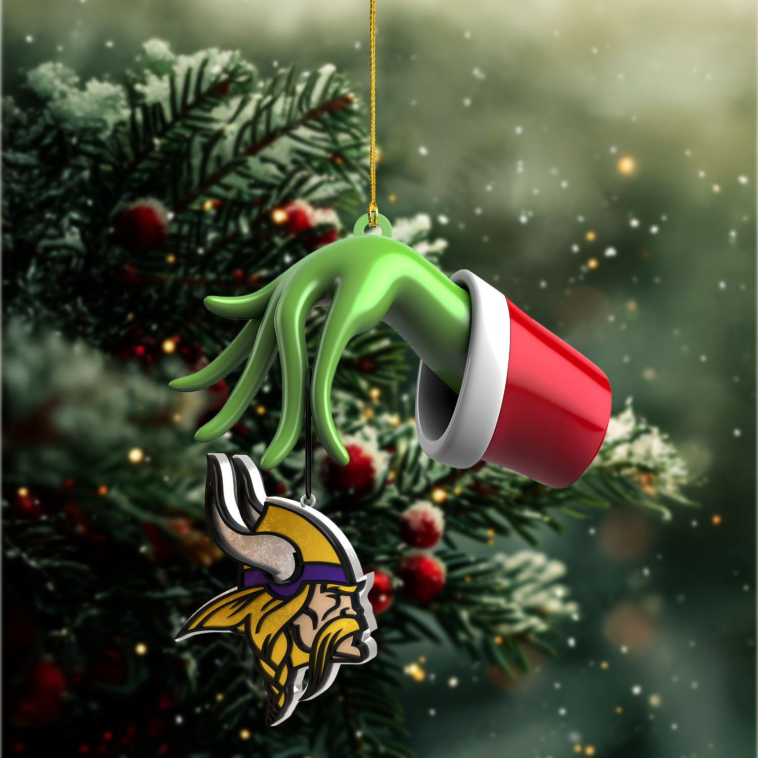 Sportswearmerch Minnesota Vikings NFL x The Grinch Christmas Acrylic Mix Wooden Ornament Gift For Fans