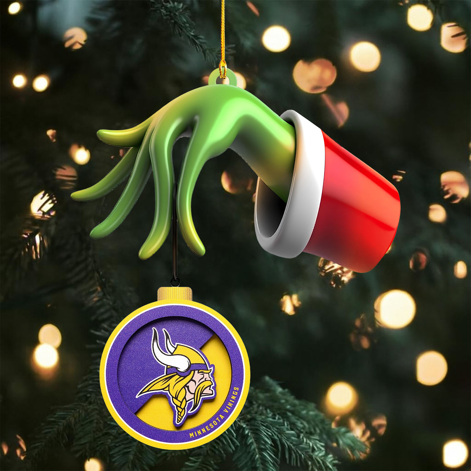 Sportswearmerch Minnesota Vikings NFL x The Grinch Christmas Acrylic Mix Wooden Ornament Gift For Fans