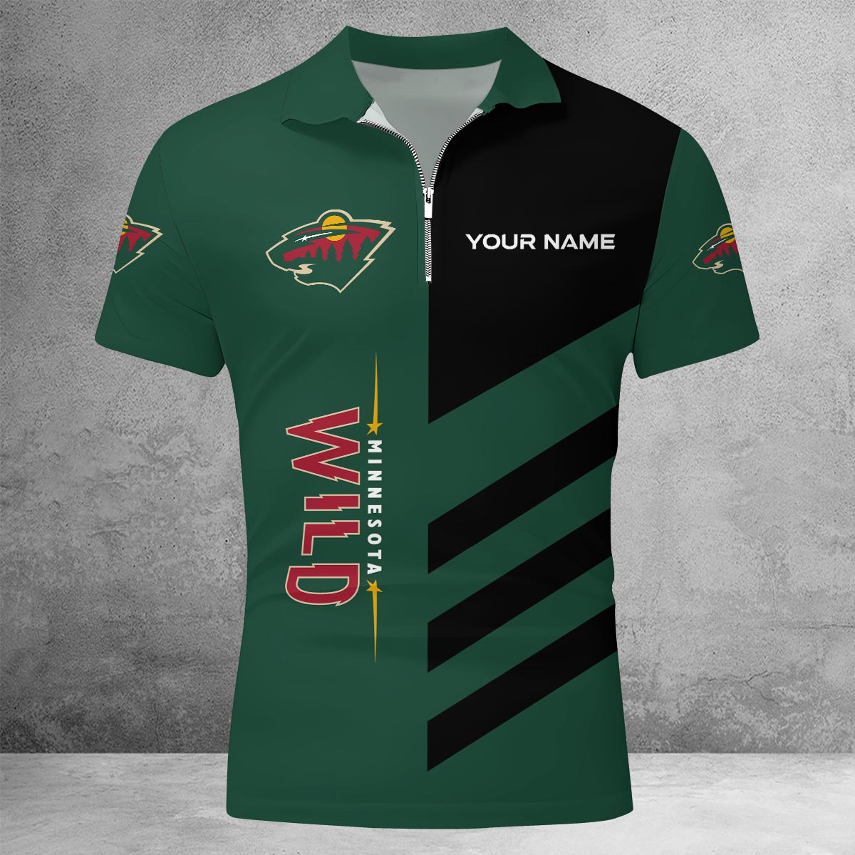 Sportswearmerch Minnesota Wild NHL Lapel Zip Polo Shirt For Fan