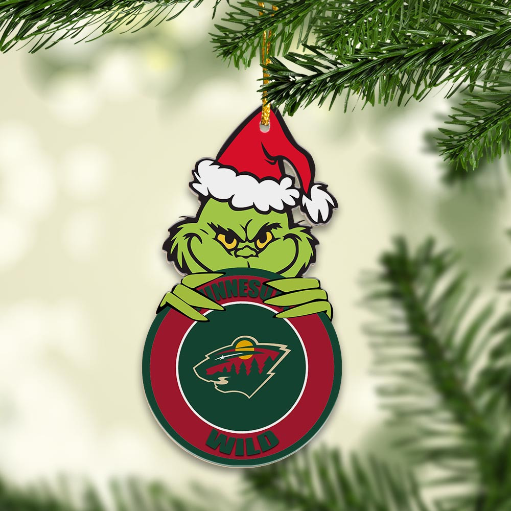 Sportswearmerch Minnesota Wild NHL x Grinch Christmas Acrylic Ornament For Fans