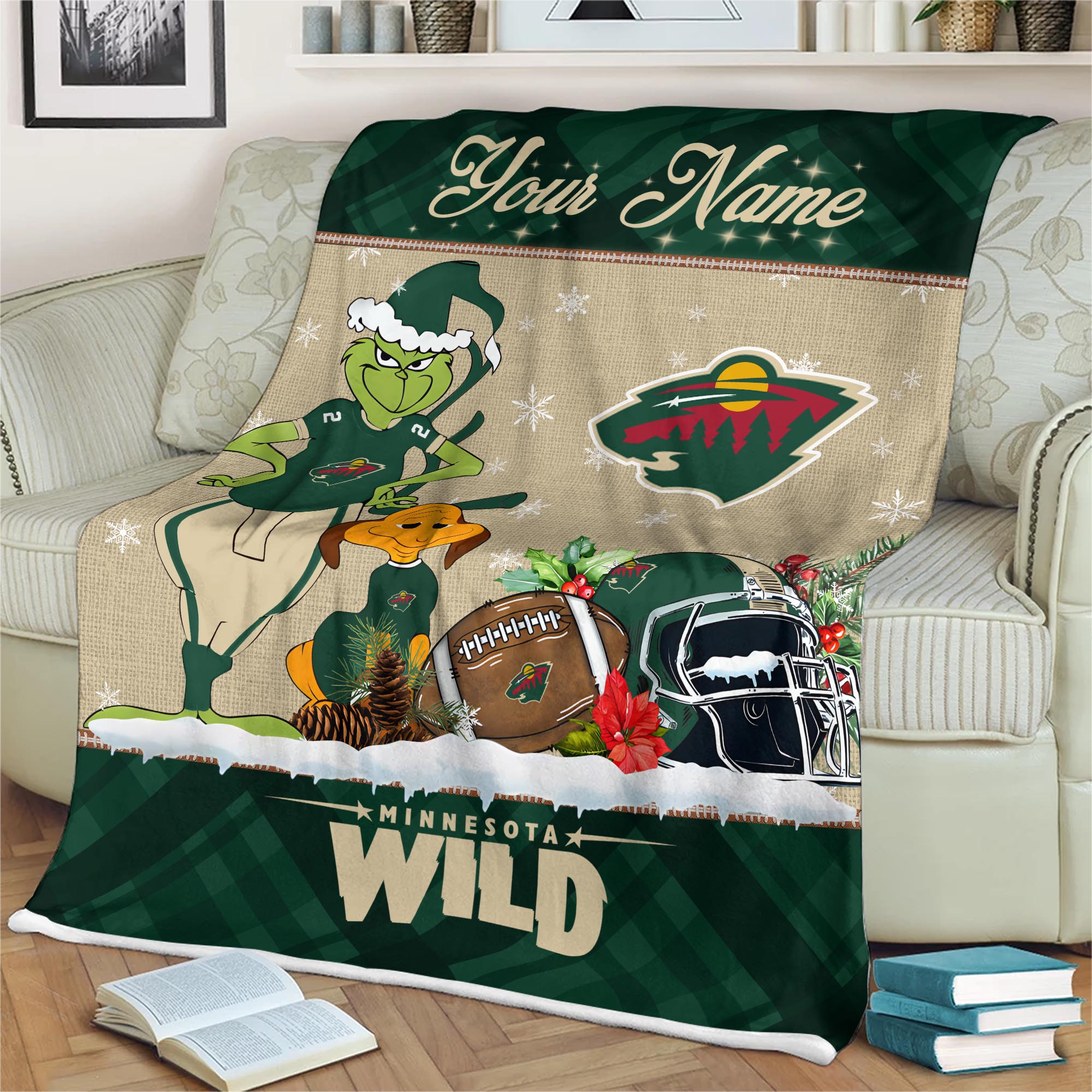 Sportswearmerch Minnesota Wild NHL x Grinch Christmas Fleece Blanket For Fan