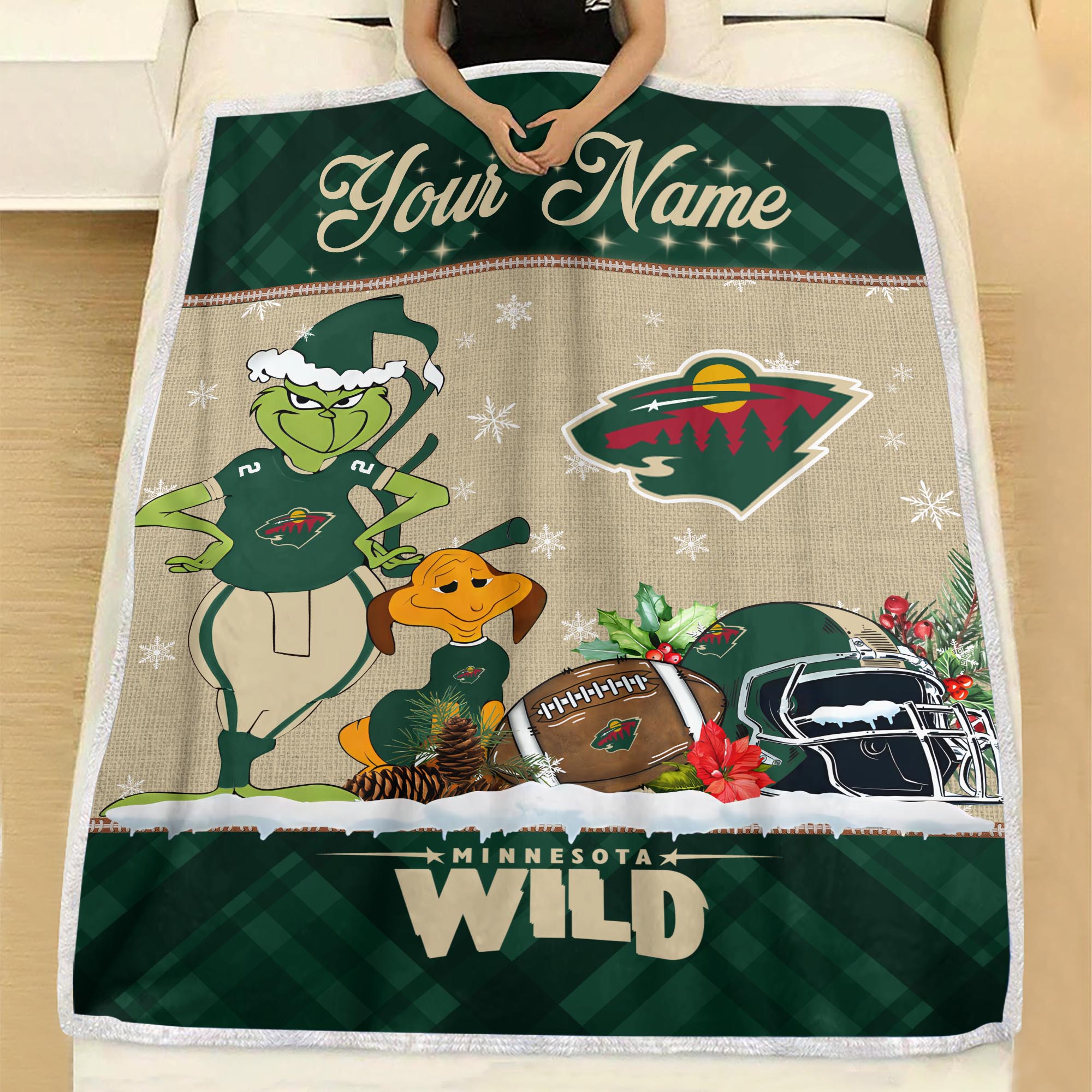 Sportswearmerch Minnesota Wild NHL x Grinch Christmas Fleece Blanket For Fan