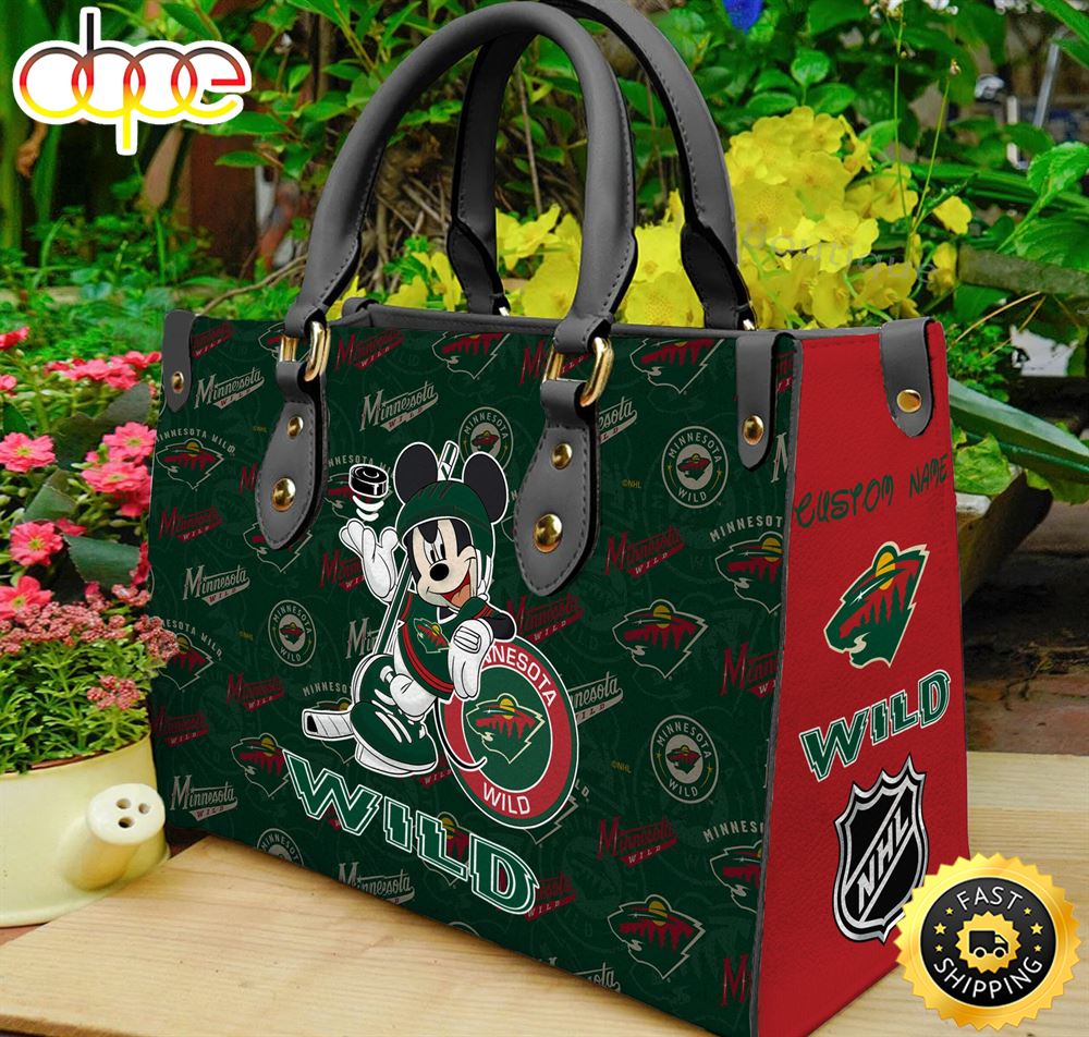 Sportswearmerch Minnesota Wild NHL x Mickey Women Leather Hand Bag For Fan