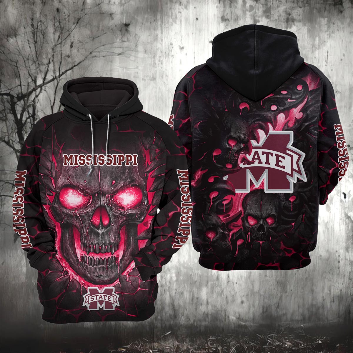 Sportswearmerch Mississippi State Bulldogs MLB Lava Skull Hoodie For Fan