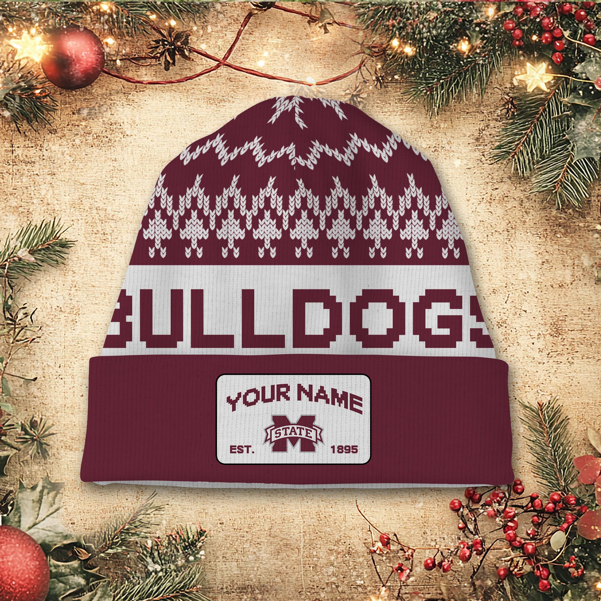 Sportswearmerch Mississippi State Bulldogs NCAA Christmas Beanie Hat For Fan