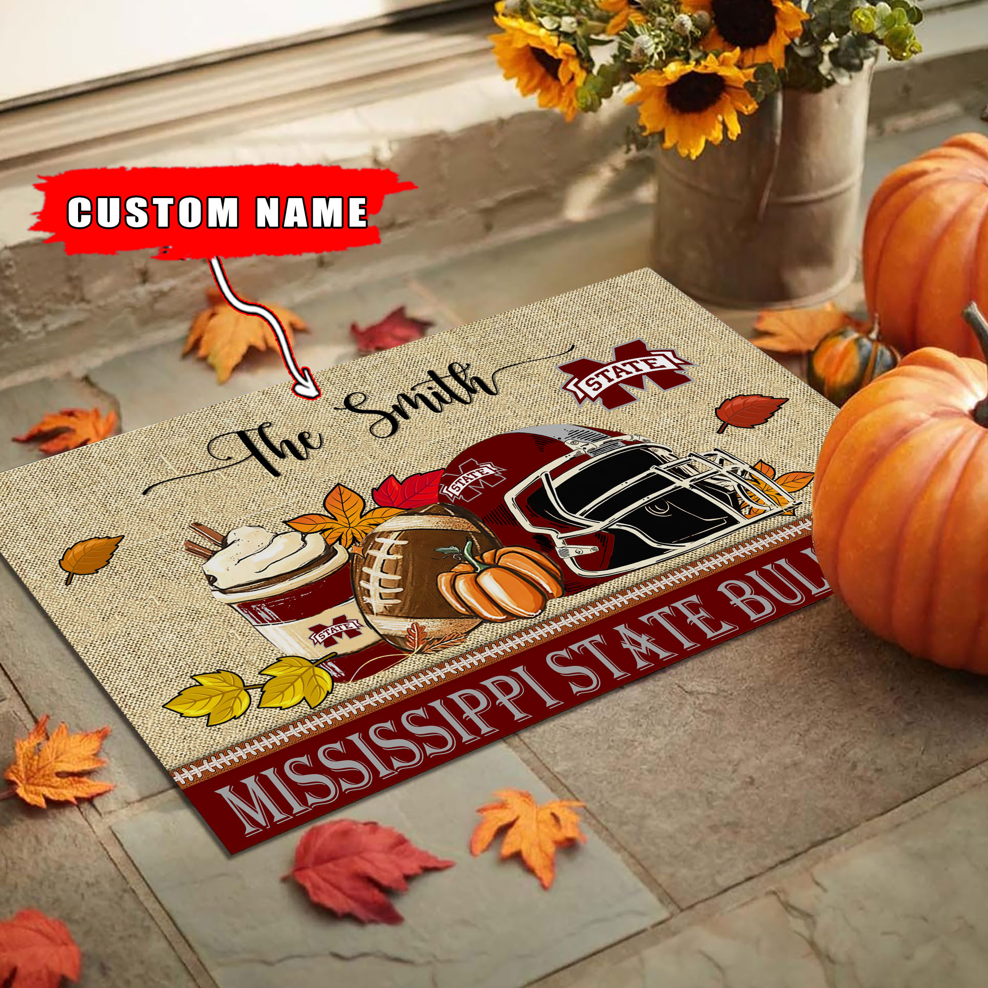 Sportswearmerch Mississippi State Bulldogs NCAA Fall Football Custom Doormat For Fan