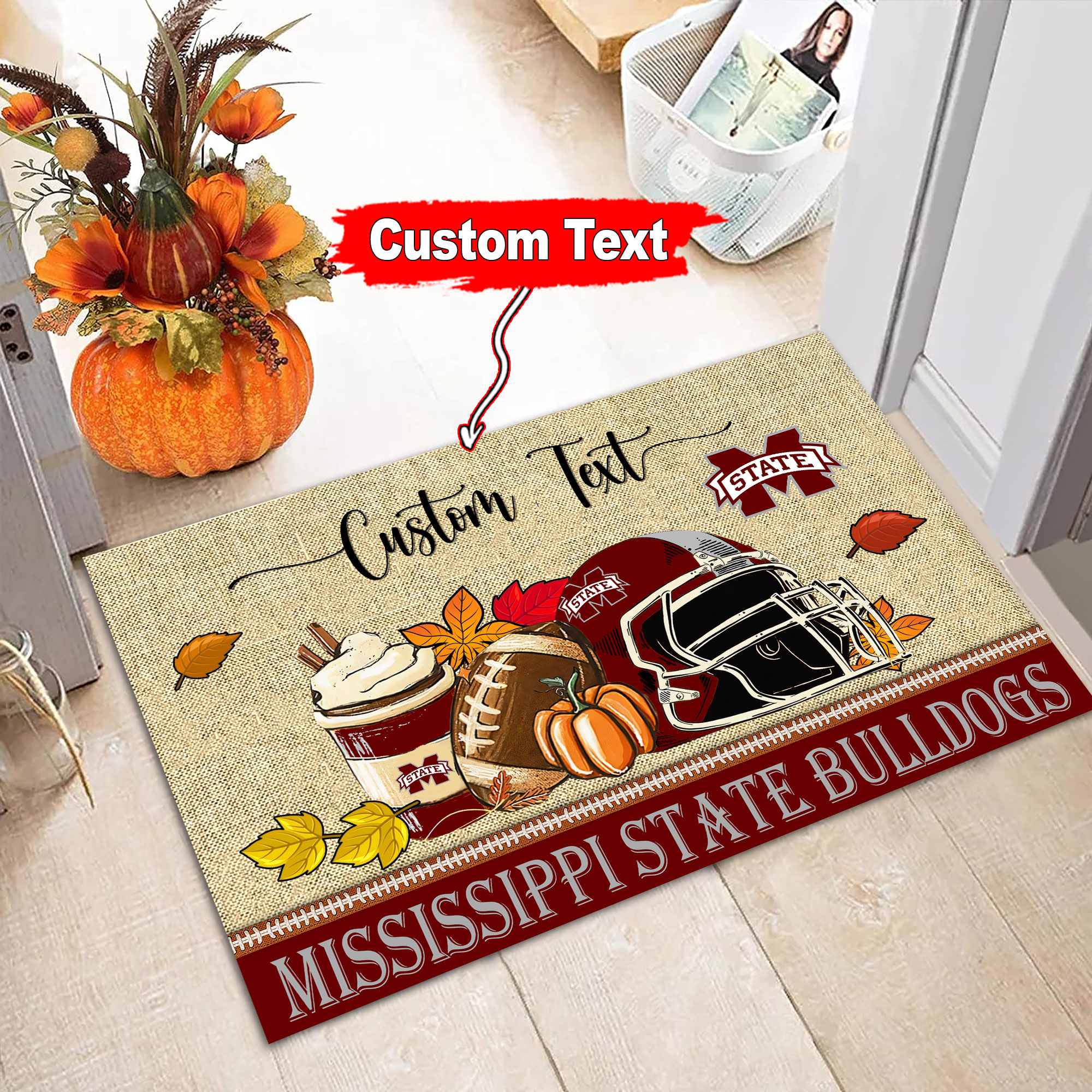 Sportswearmerch Mississippi State Bulldogs NCAA Fall Football Custom Doormat For Fan
