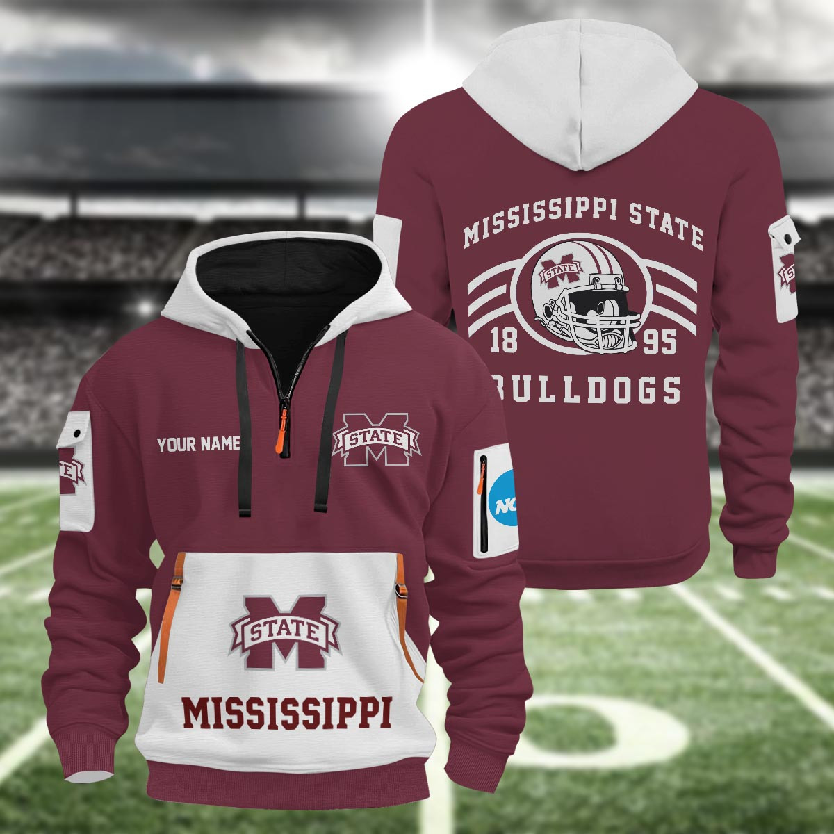 Sportswearmerch Mississippi State Bulldogs NCAA Half Zip Hoodie Personalized For Fan