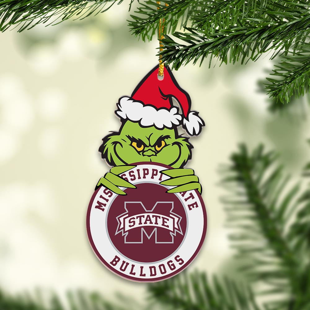 Sportswearmerch Mississippi State Bulldogs NCAA x Grinch Christmas Acrylic Ornament For Fans