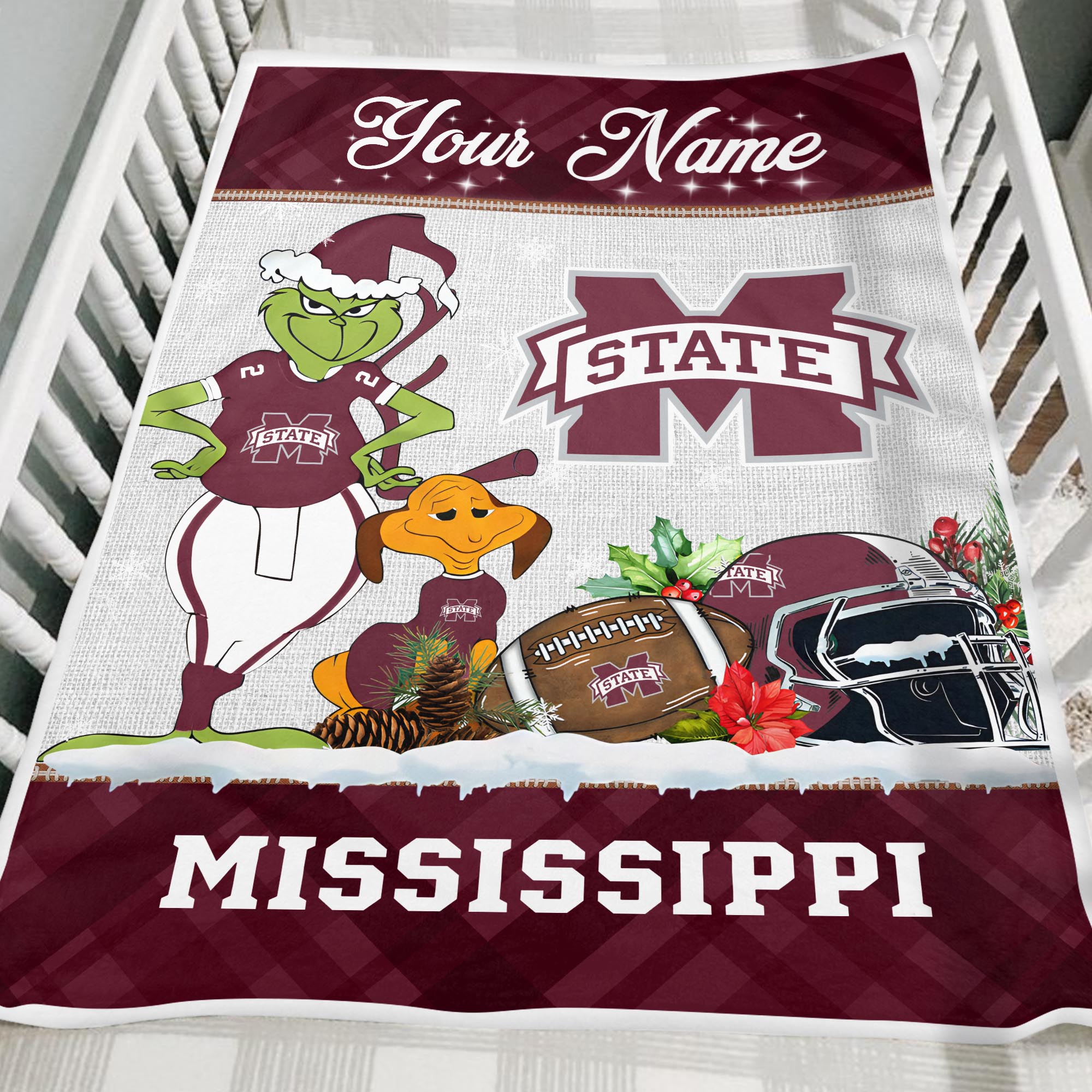Sportswearmerch Mississippi State Bulldogs NCAA x Grinch Christmas Fleece Blanket For Fan