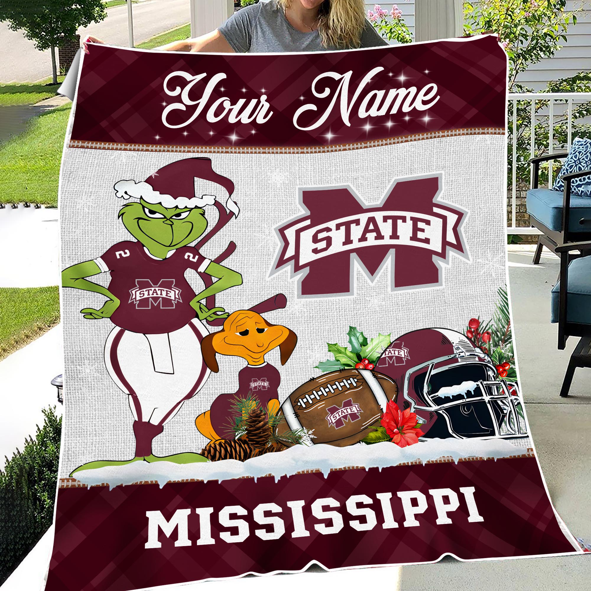 Sportswearmerch Mississippi State Bulldogs NCAA x Grinch Christmas Fleece Blanket For Fan