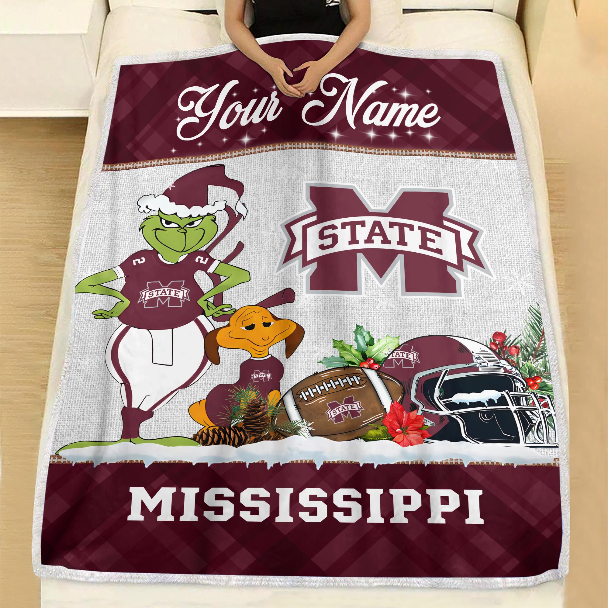 Sportswearmerch Mississippi State Bulldogs NCAA x Grinch Christmas Fleece Blanket For Fan