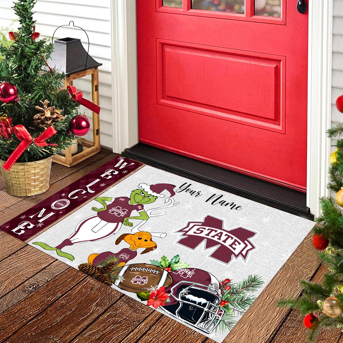 Sportswearmerch Mississippi State Bulldogs NCAA x Grinch Christmas Welcome Football Doormat For Fan
