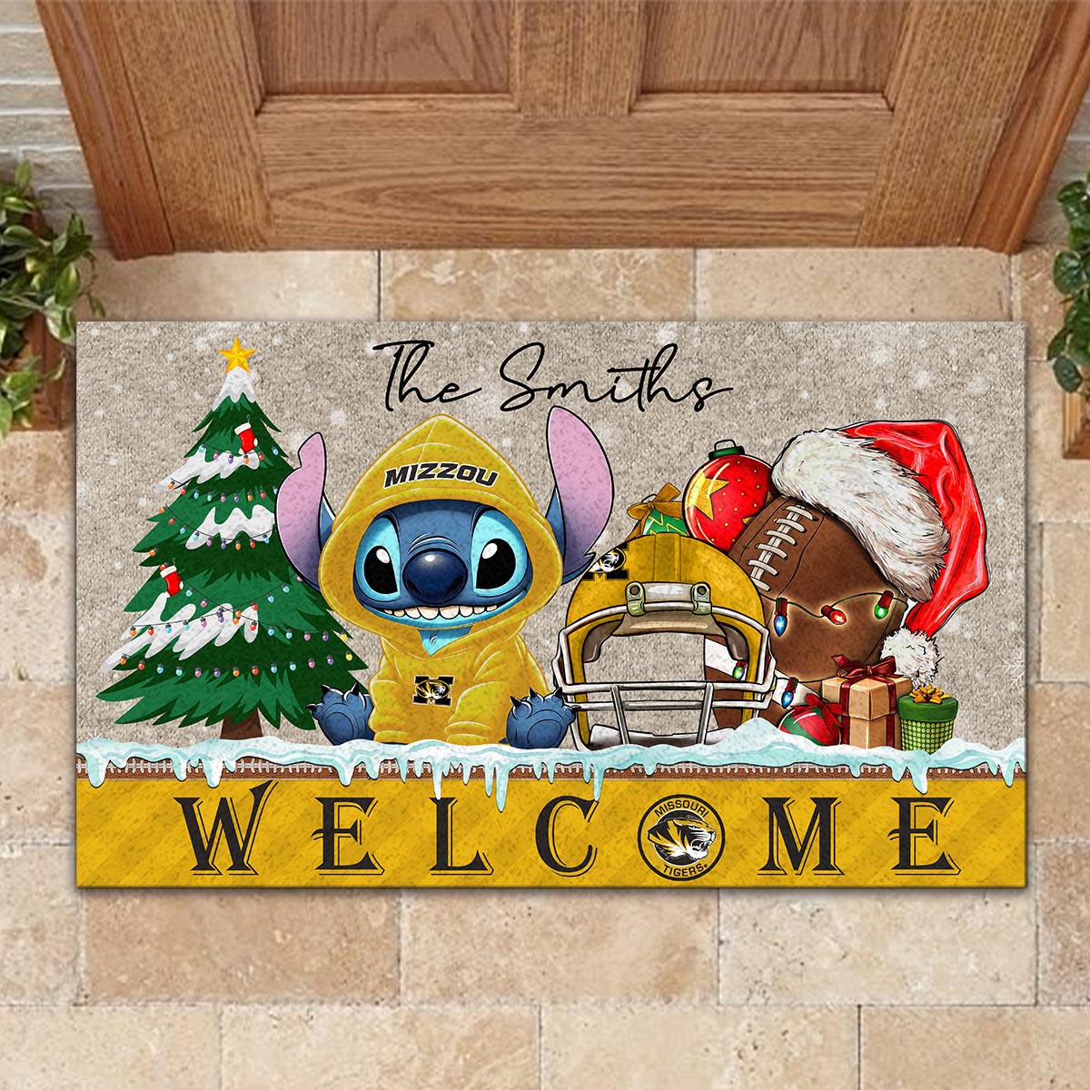 Sportswearmerch Missouri Tigers NCAA x Cute Stitch Christmas Doormat For Fan
