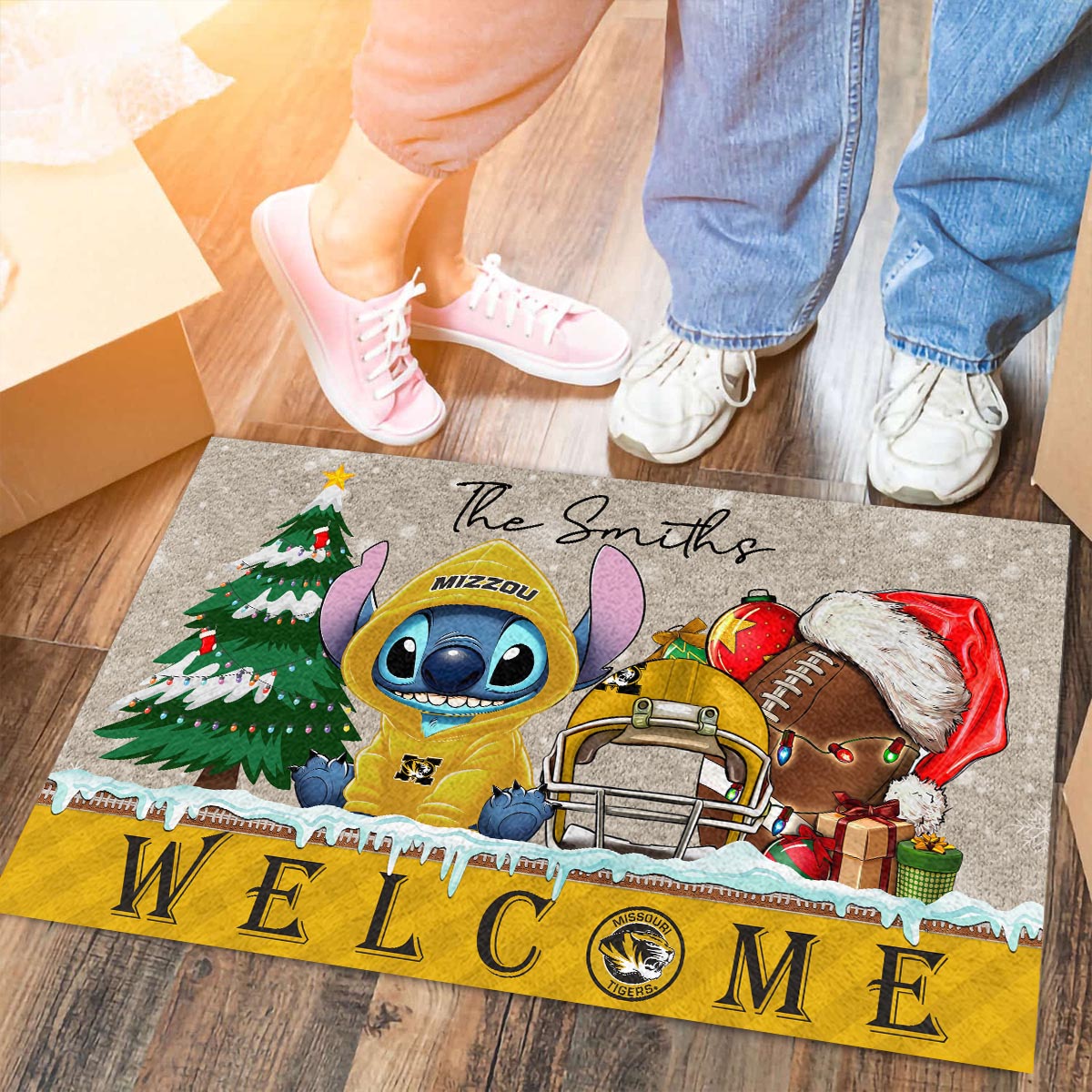 Sportswearmerch Missouri Tigers NCAA x Cute Stitch Christmas Doormat For Fan