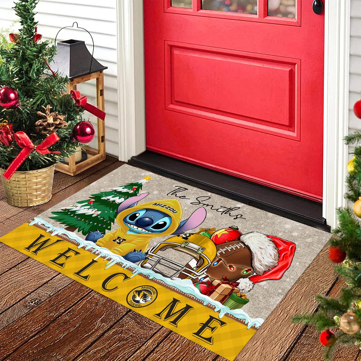 Sportswearmerch Missouri Tigers NCAA x Cute Stitch Christmas Doormat For Fan