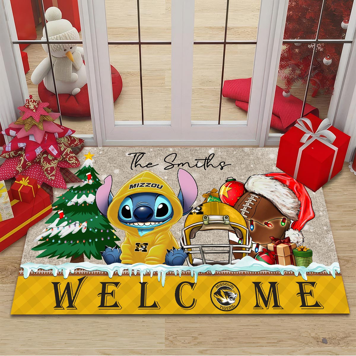 Sportswearmerch Missouri Tigers NCAA x Cute Stitch Christmas Doormat For Fan