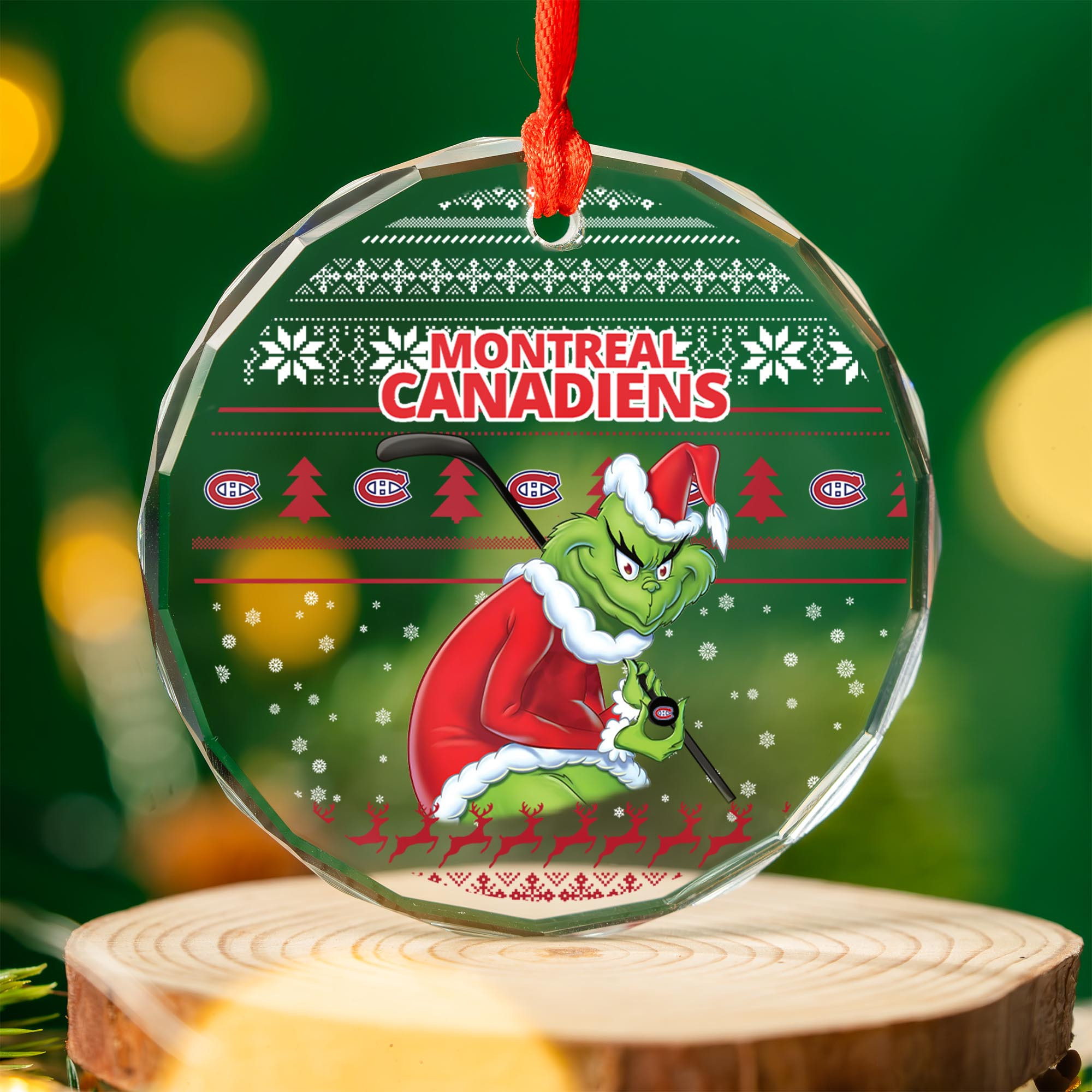 Sportswearmerch Montréal Canadiens NHL x Grinch Christmas Glass Ornament For Fans
