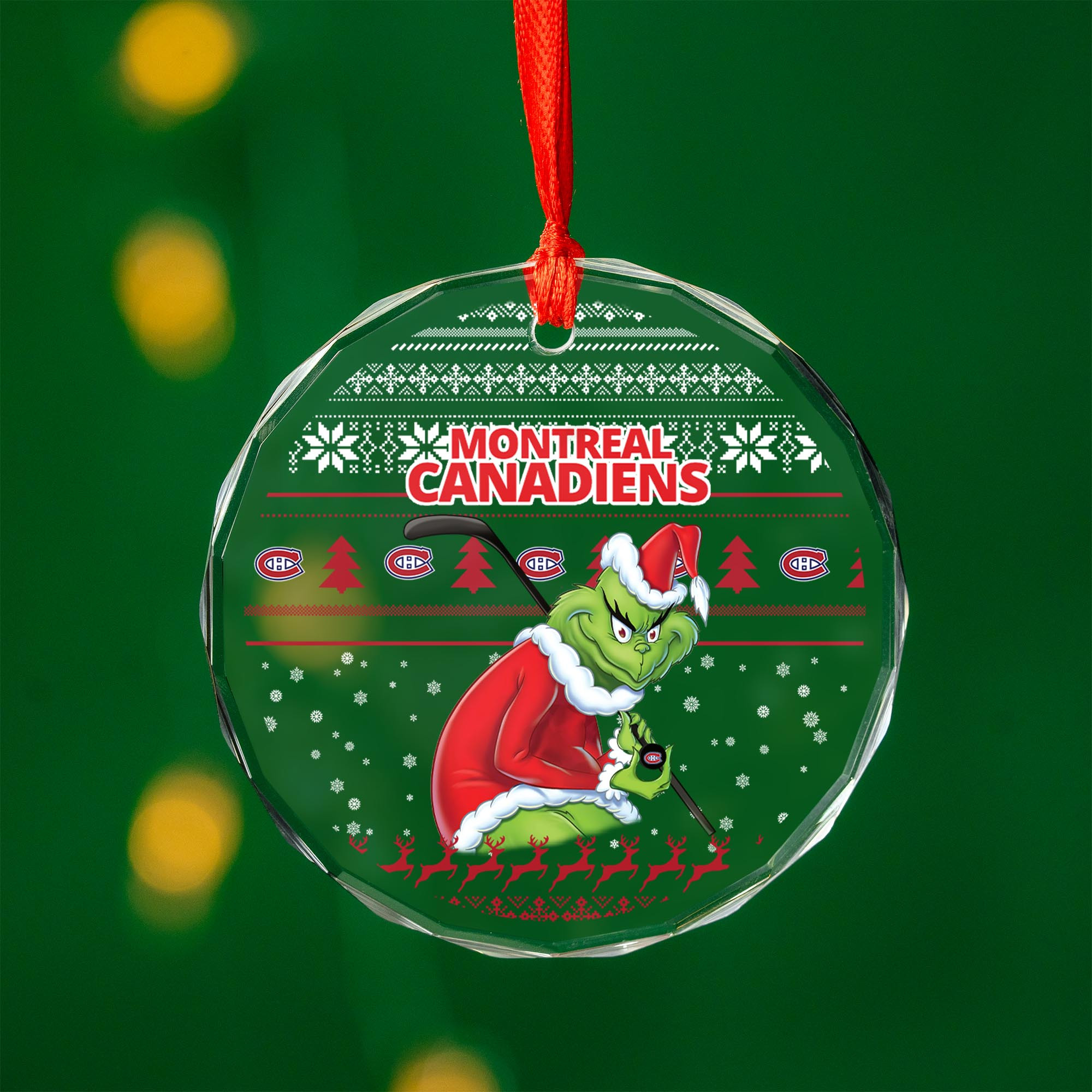 Sportswearmerch Montréal Canadiens NHL x Grinch Christmas Glass Ornament For Fans