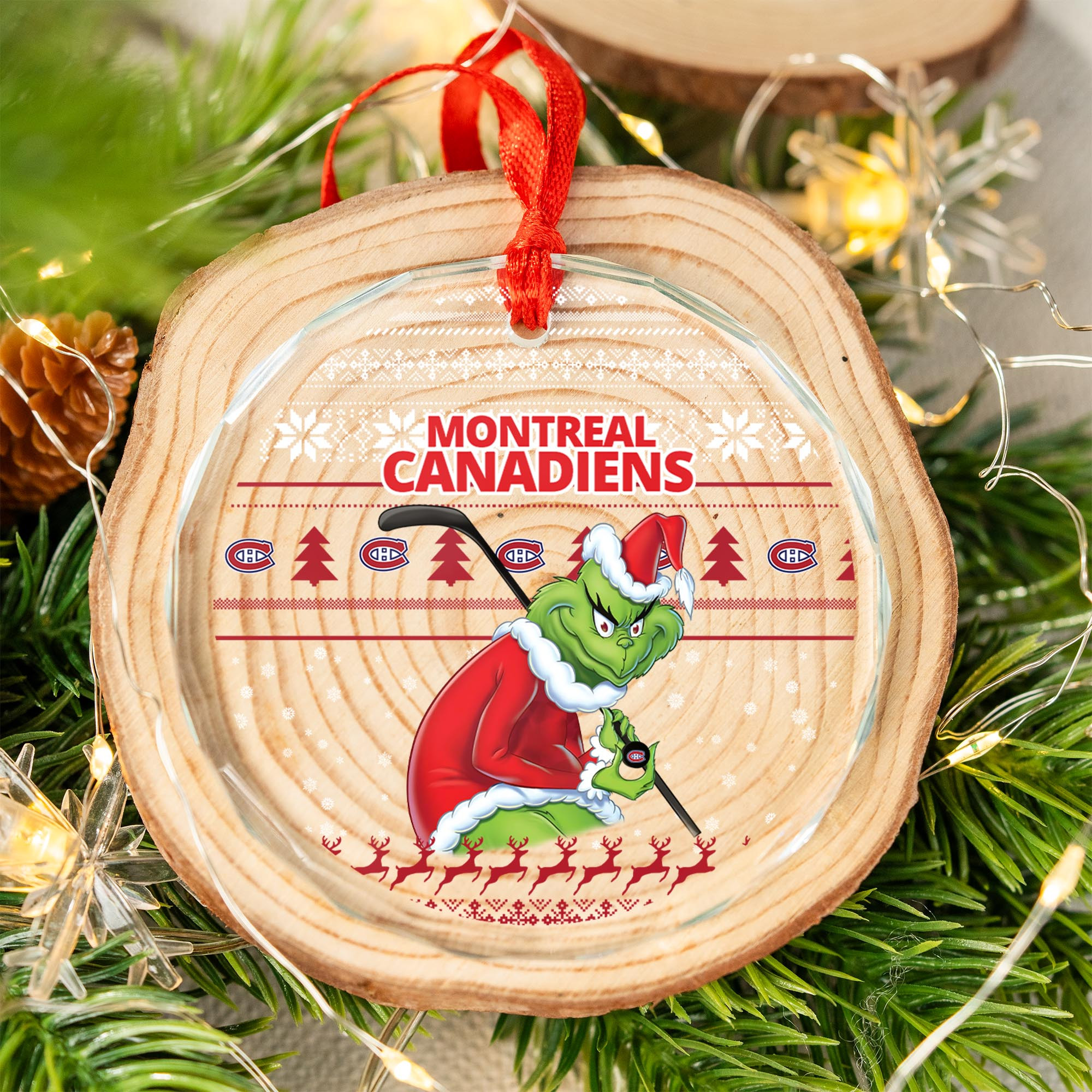 Sportswearmerch Montréal Canadiens NHL x Grinch Christmas Glass Ornament For Fans